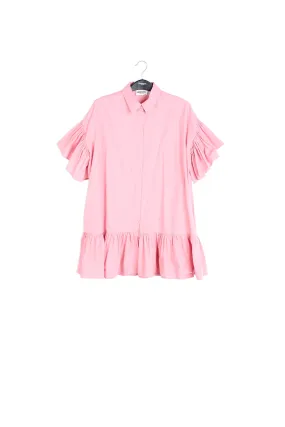 Light pink ruffle-detailed cotton a-line mini dress