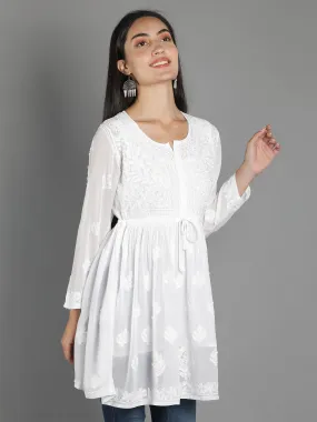 Lucknowi Chikankari White Flared Top Tunic