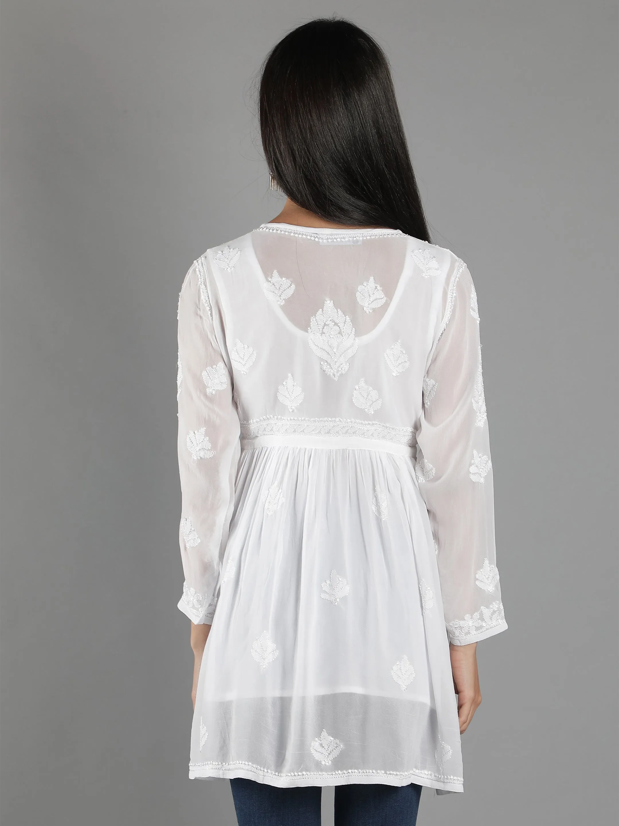 Lucknowi Chikankari White Flared Top Tunic