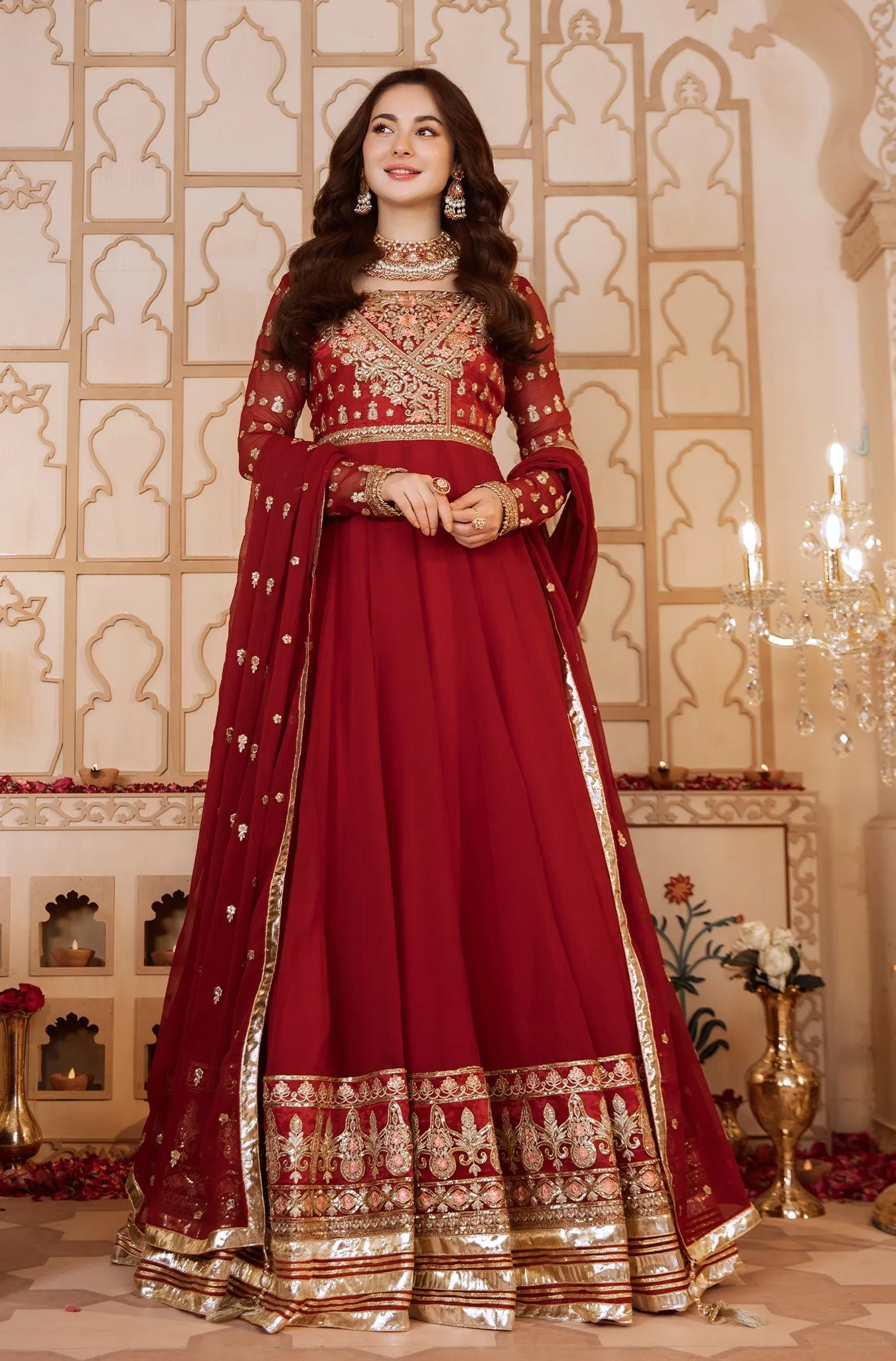 Maroon Embellished Chiffon Frock (Hania)