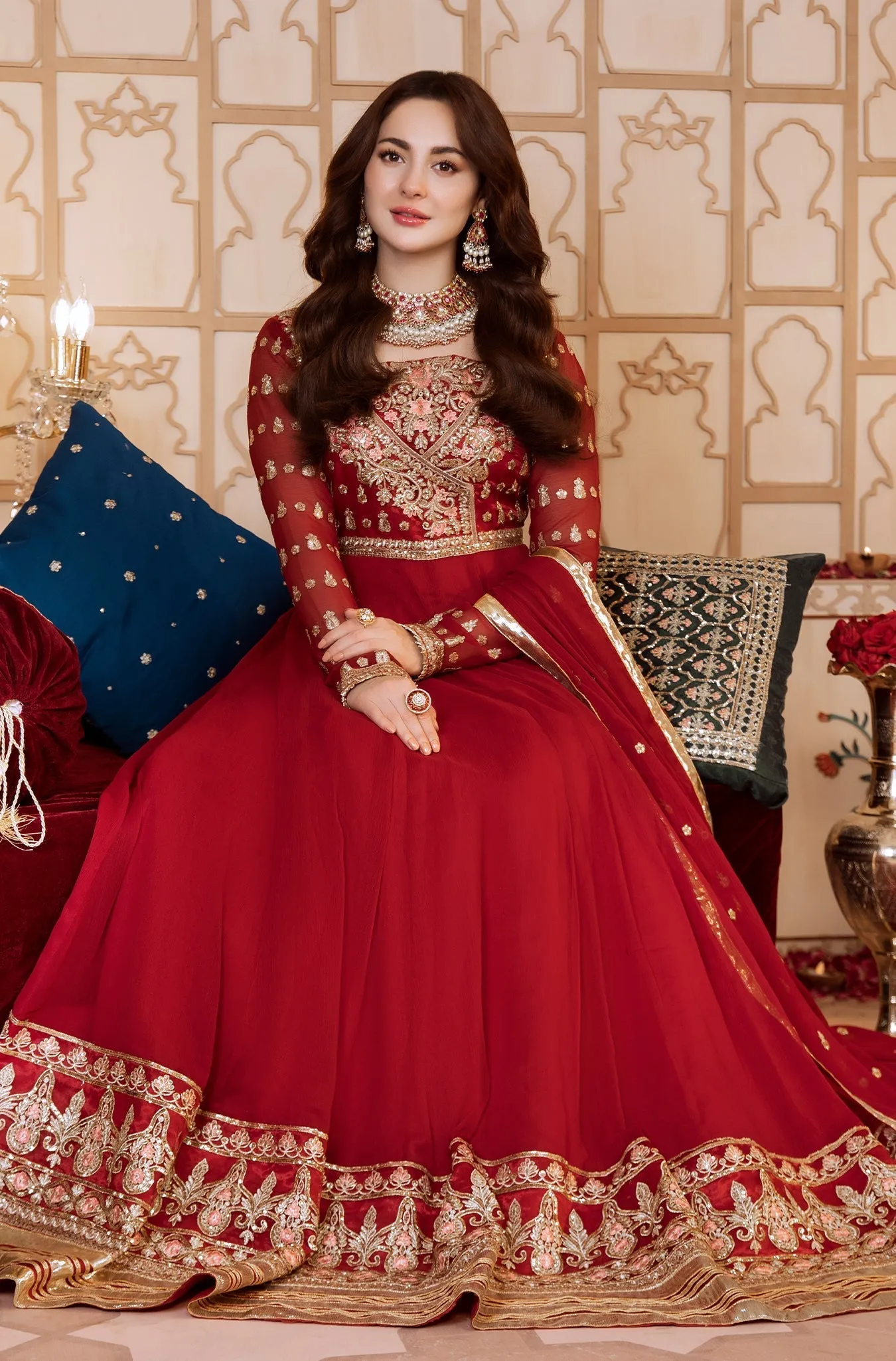 Maroon Embellished Chiffon Frock (Hania)