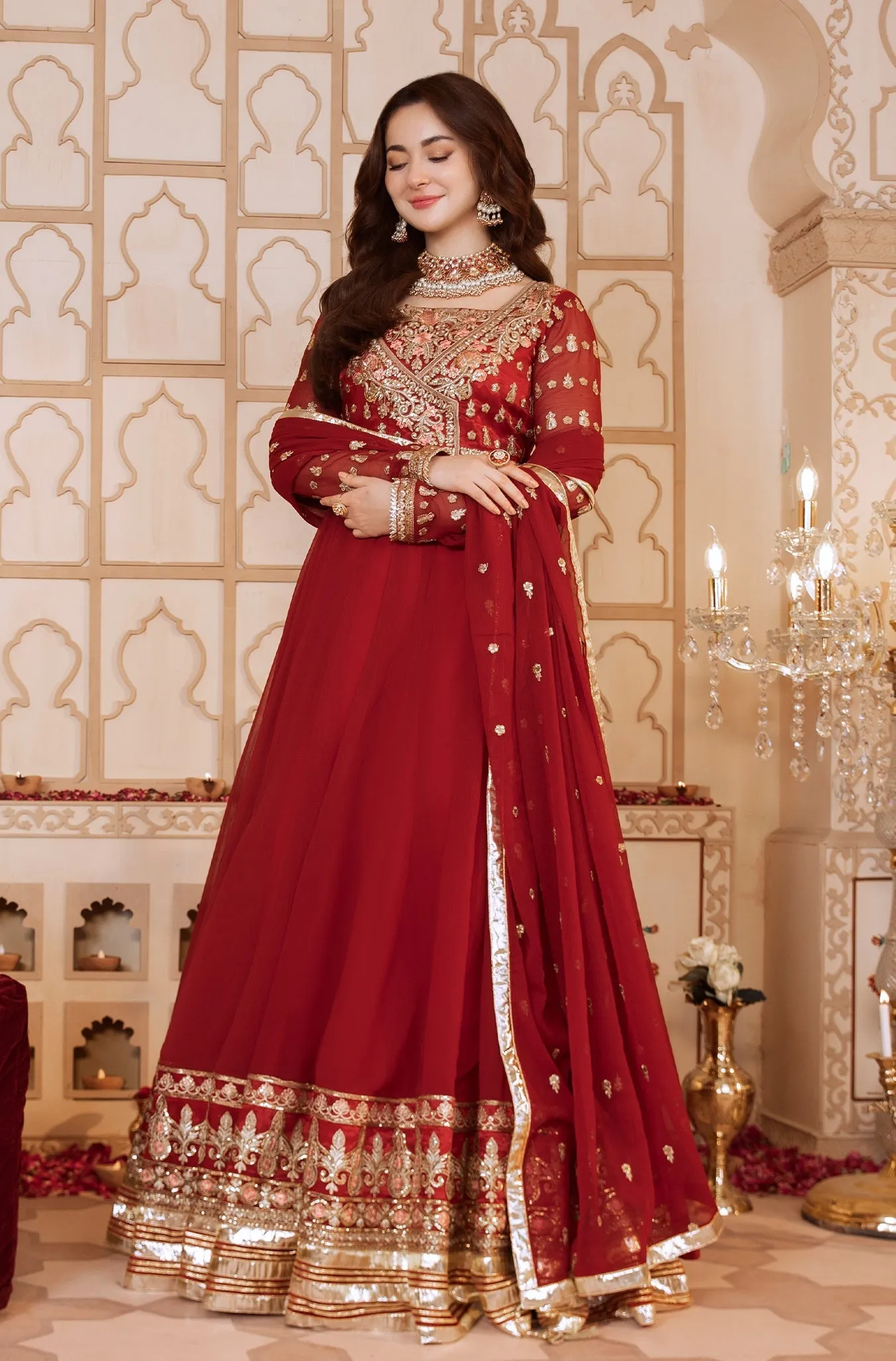 Maroon Embellished Chiffon Frock (Hania)