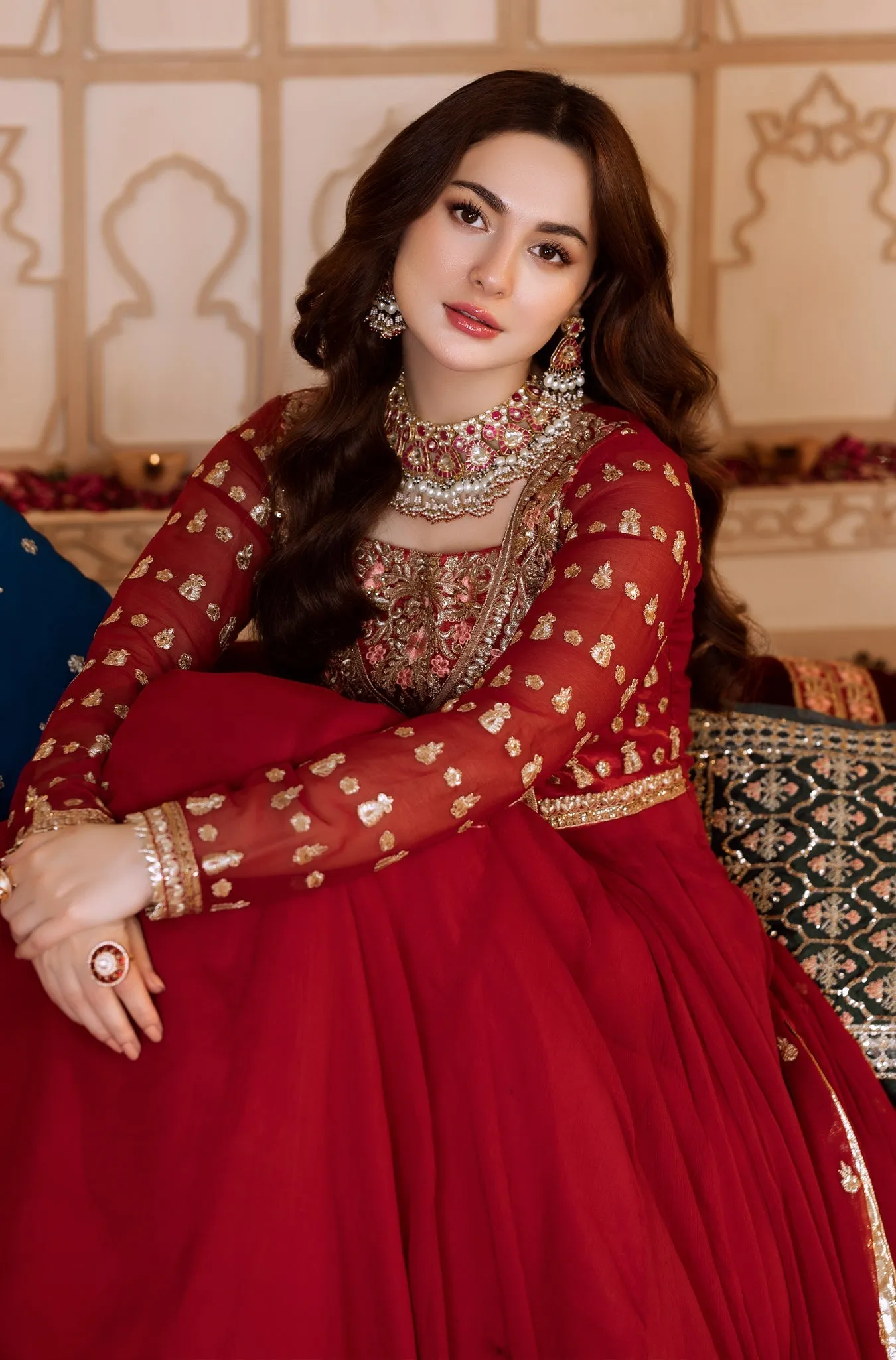 Maroon Embellished Chiffon Frock (Hania)