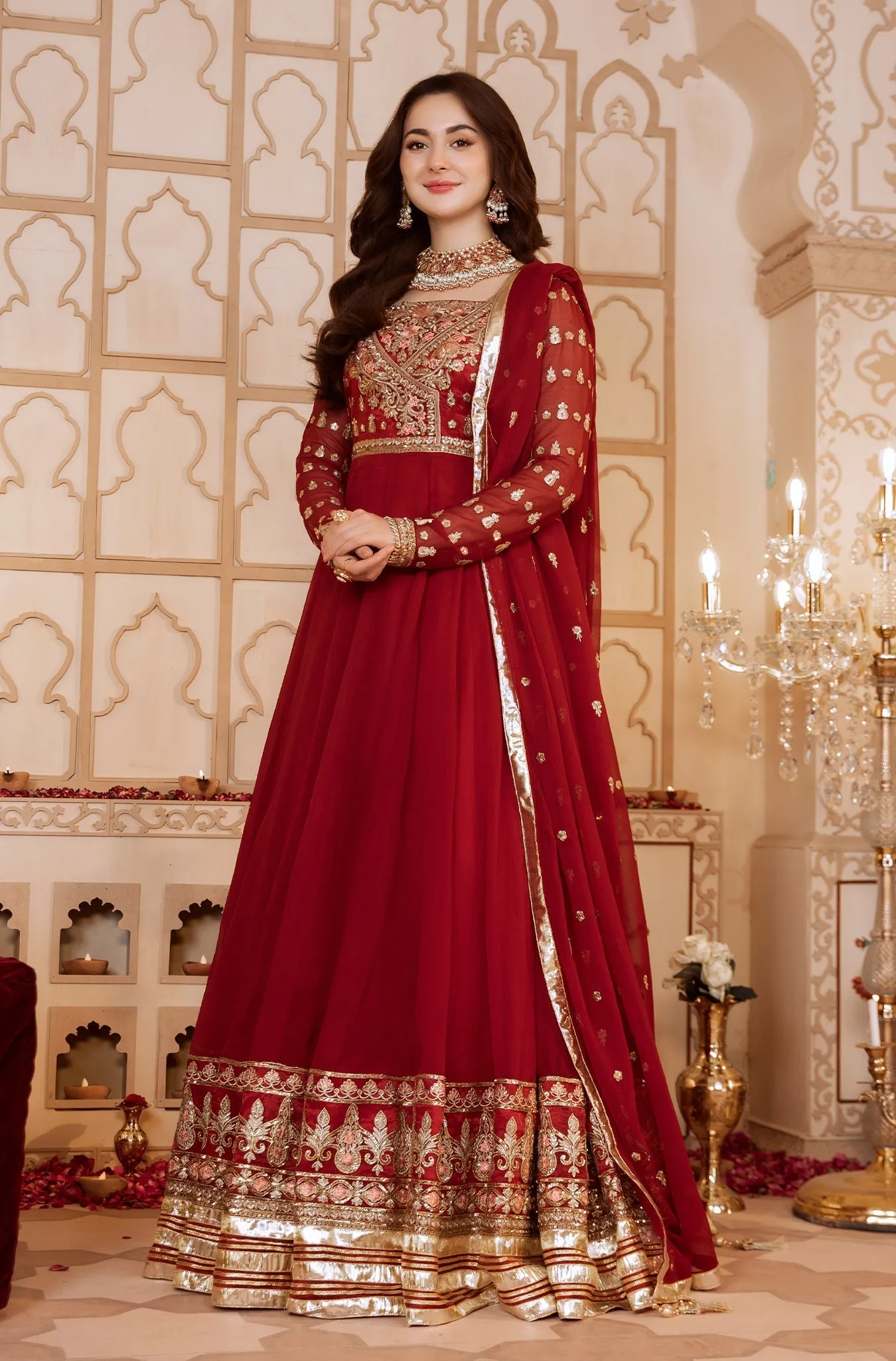 Maroon Embellished Chiffon Frock (Hania)