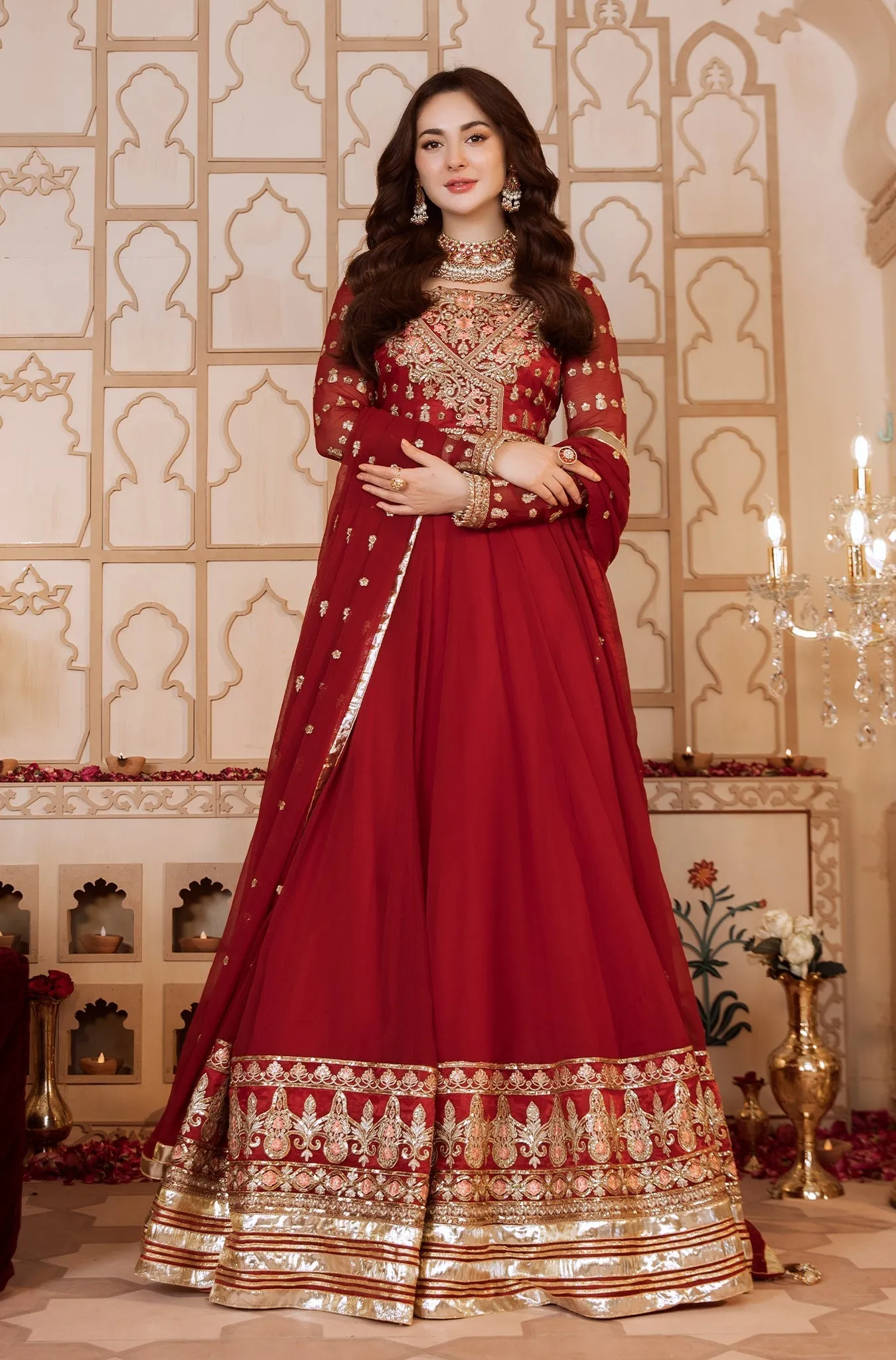 Maroon Embellished Chiffon Frock (Hania)