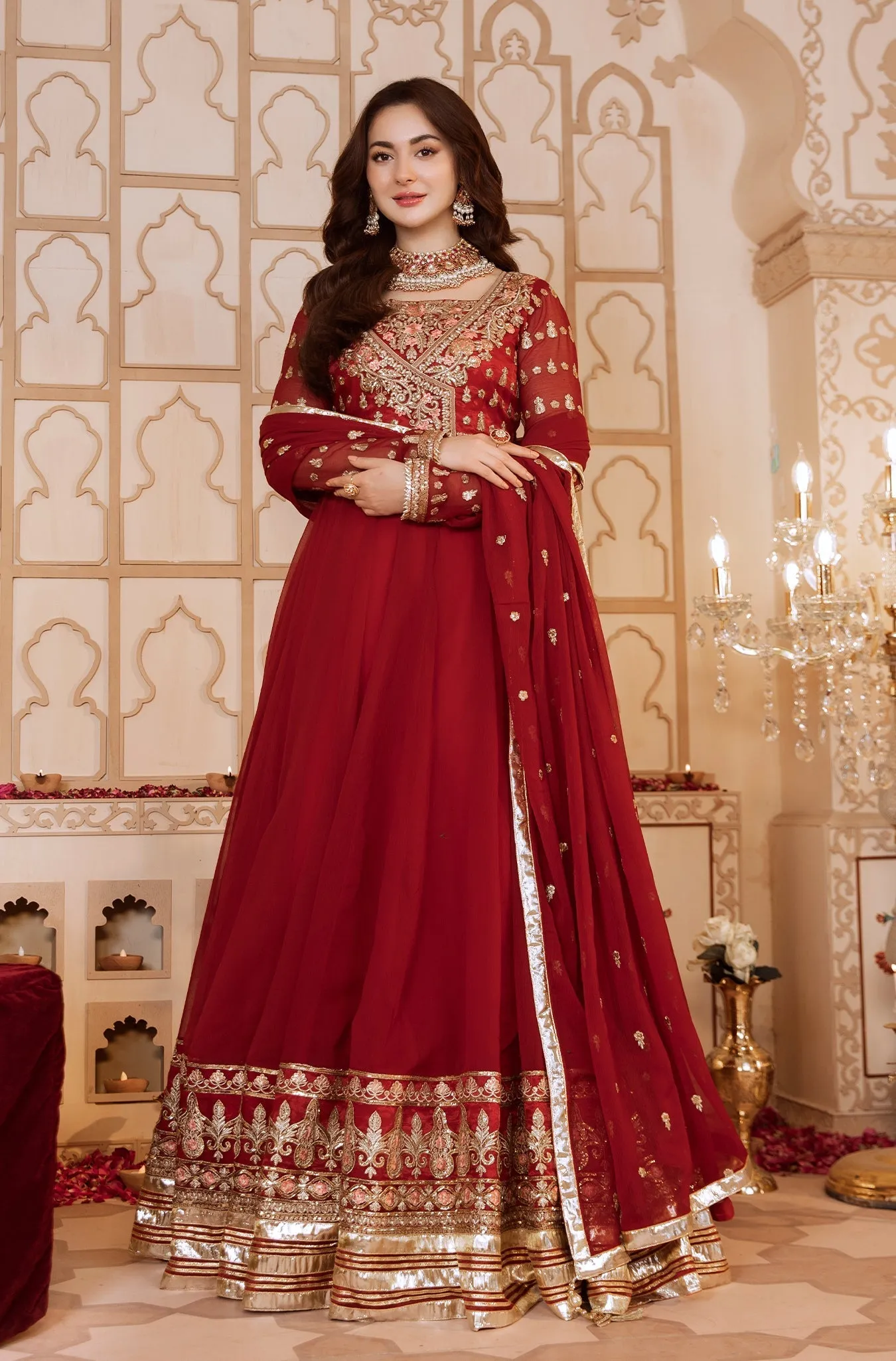 Maroon Embellished Chiffon Frock (Hania)