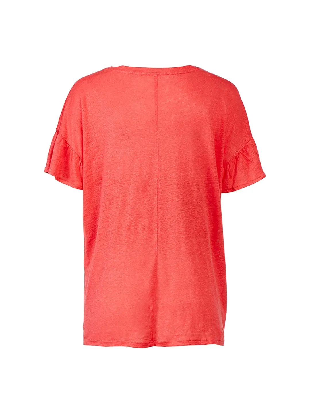 Maternity Ruffle Sleeve Linen Tee in Shiny Coral