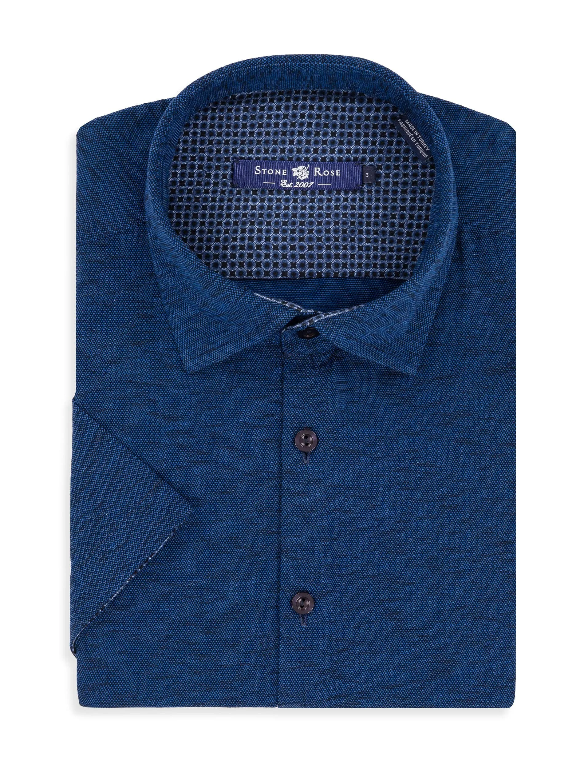 Navy Flame Knit Short Sleeve Shirt