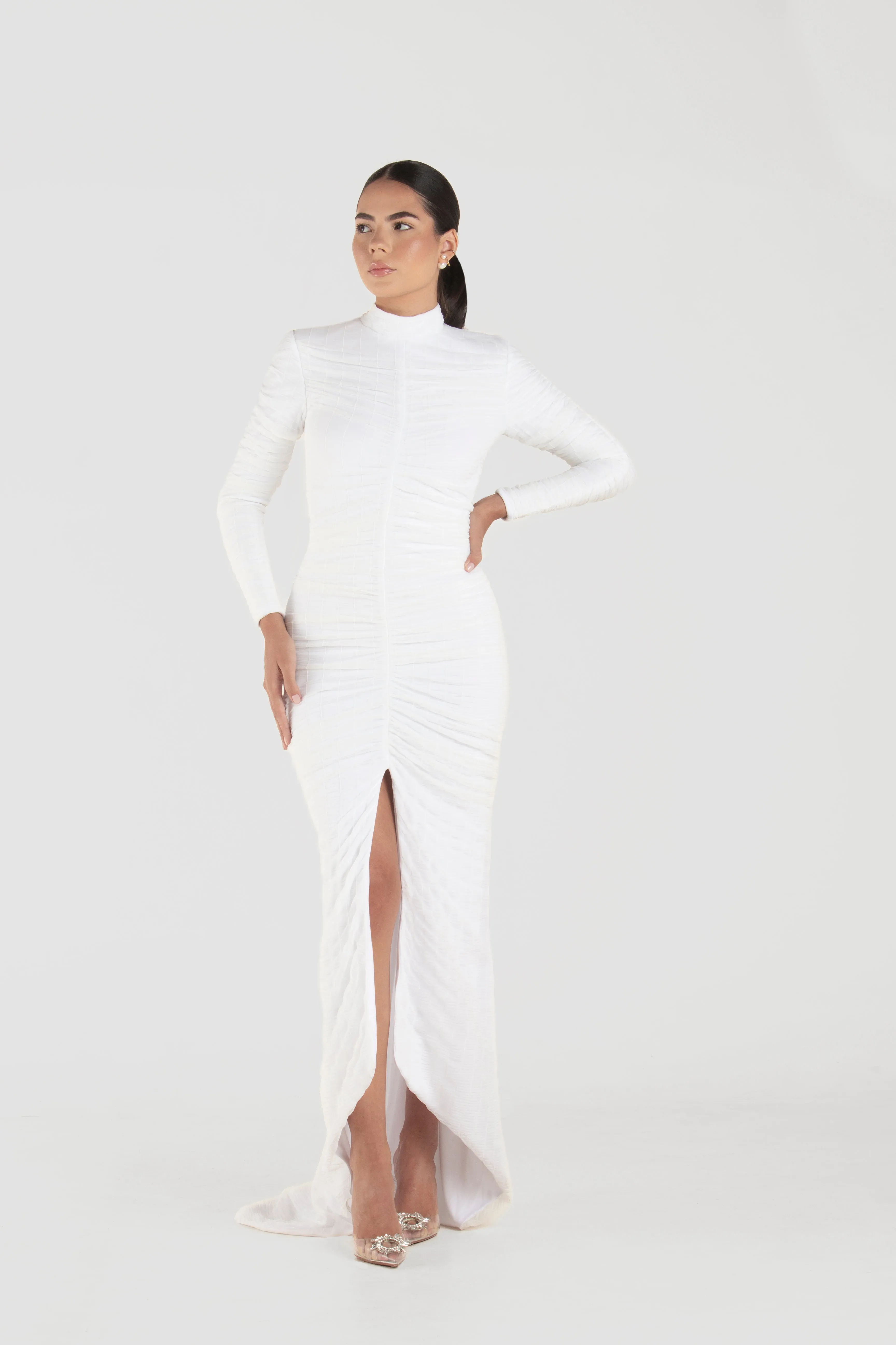 Nina White Long Sleeve Dress