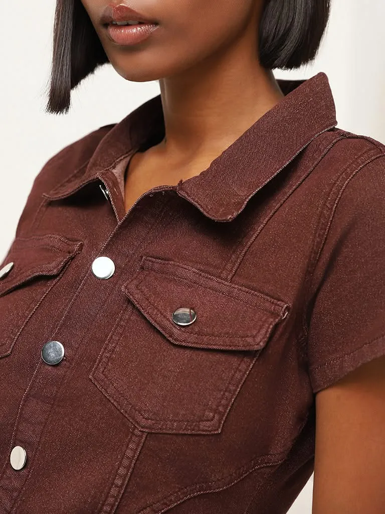 Nuon Brown Denim Shirt Dress