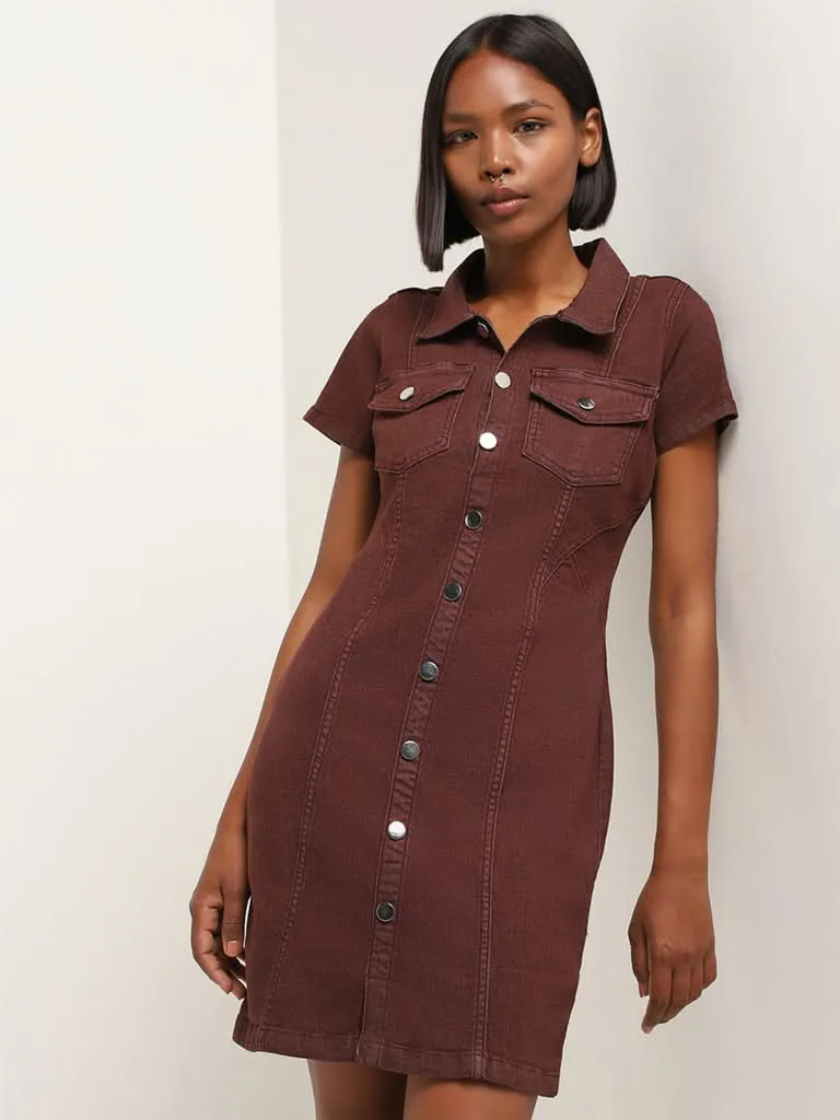 Nuon Brown Denim Shirt Dress