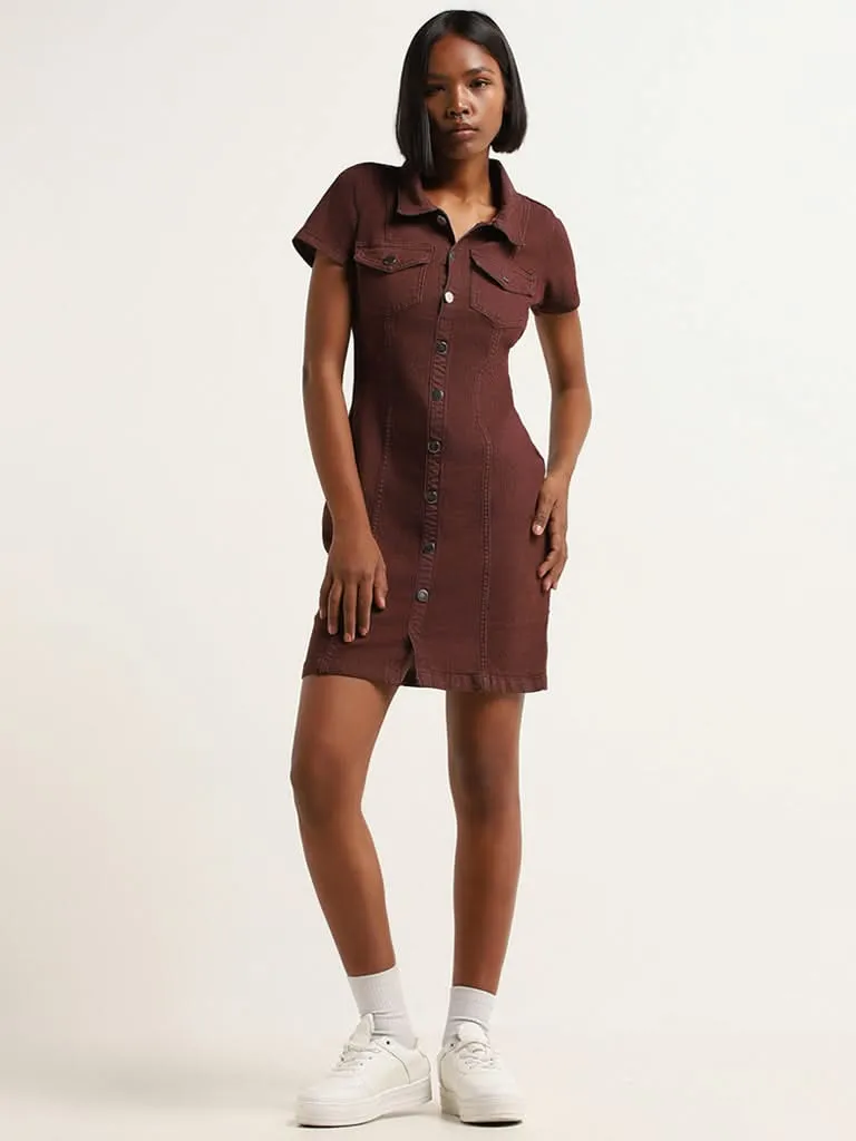 Nuon Brown Denim Shirt Dress