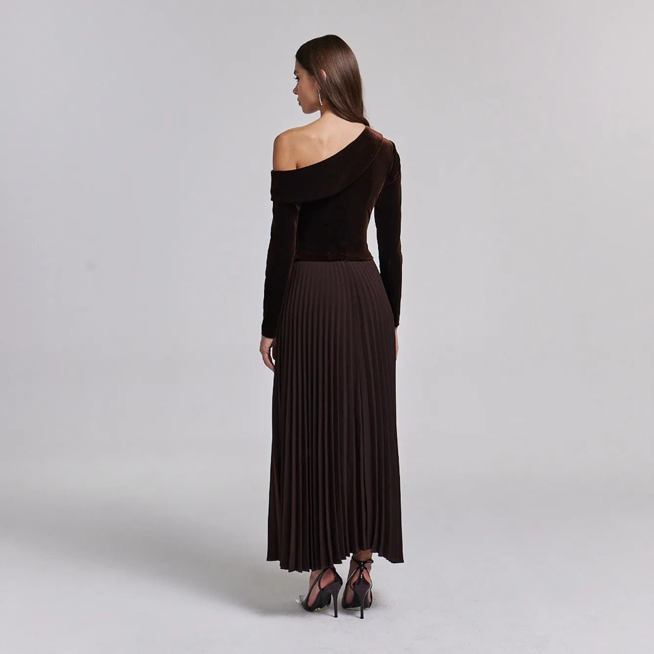 Off Shoulder Long Sleeve Velvet Maxi Dress