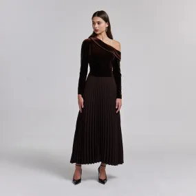 Off Shoulder Long Sleeve Velvet Maxi Dress