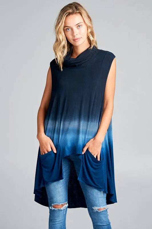 OMBRE SLEEVELESS TURTLE NECK POCKET TOP