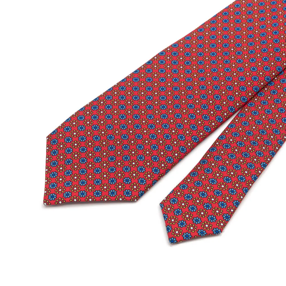 Orange Small Floral Motif Twill Silk Tie