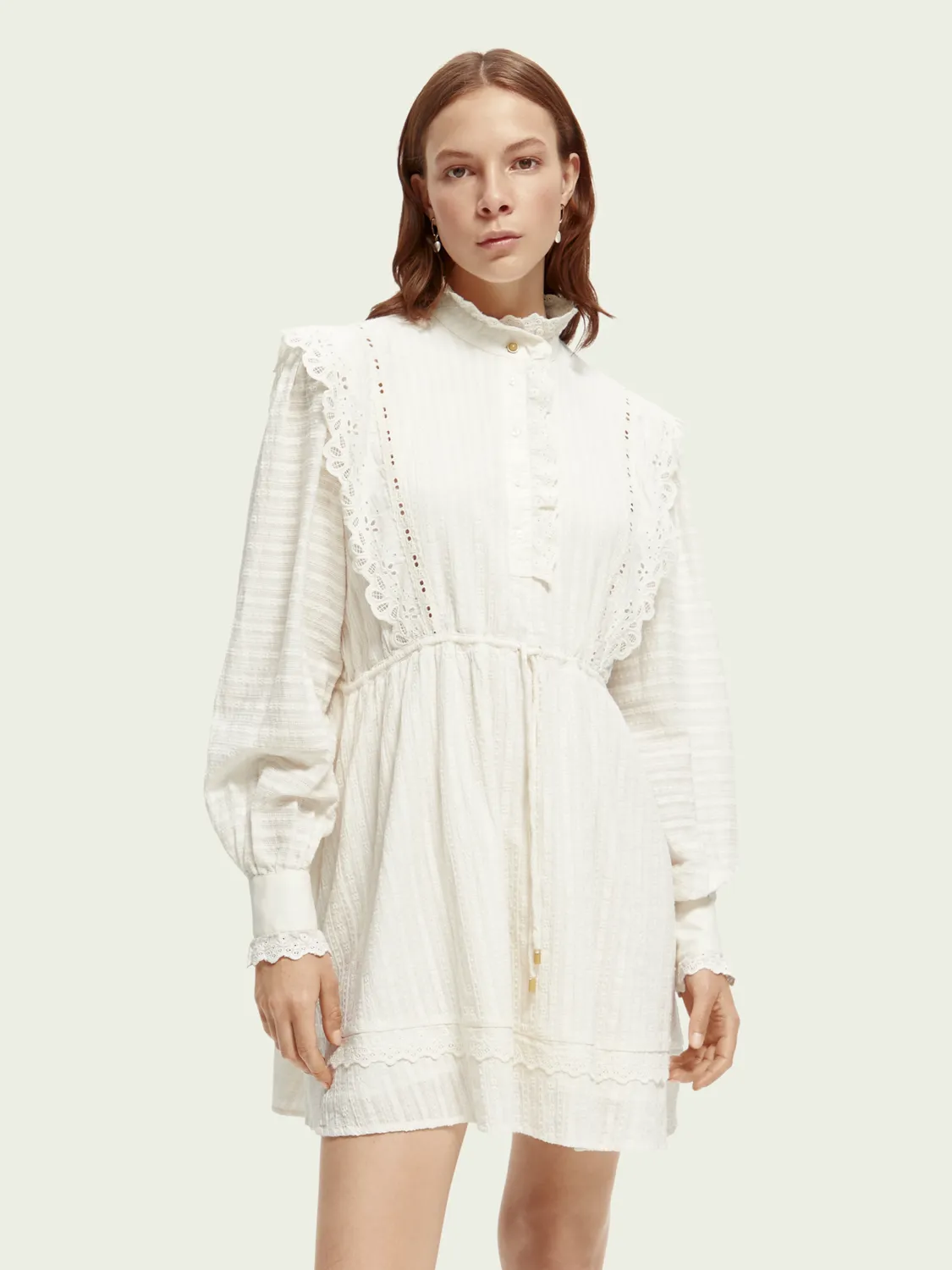 Organic Cotton Shirt Dress with Lace Detail