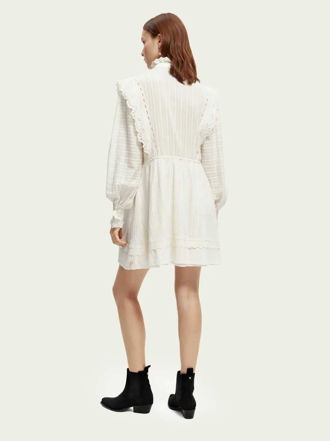 Organic Cotton Shirt Dress with Lace Detail