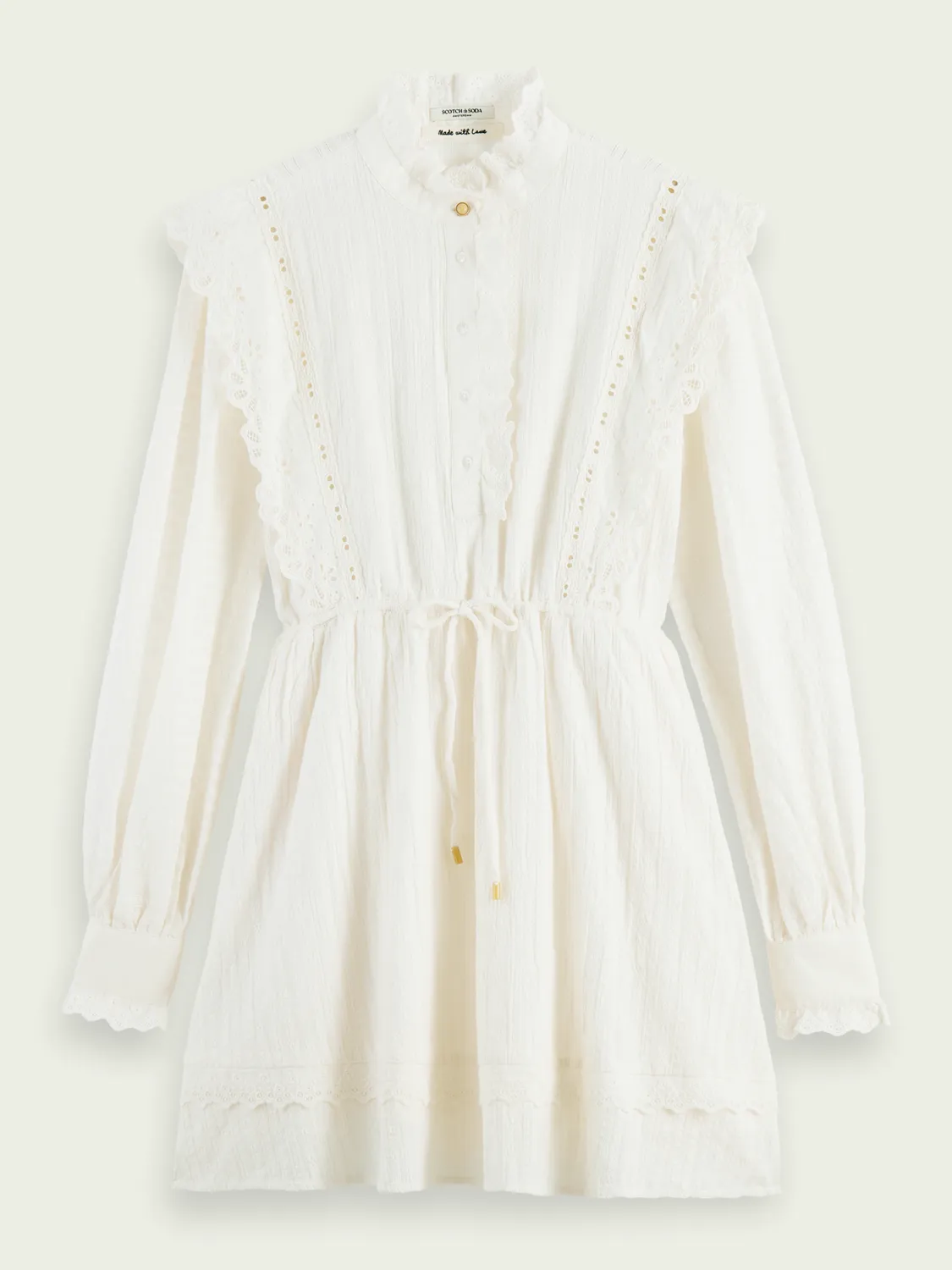 Organic Cotton Shirt Dress with Lace Detail