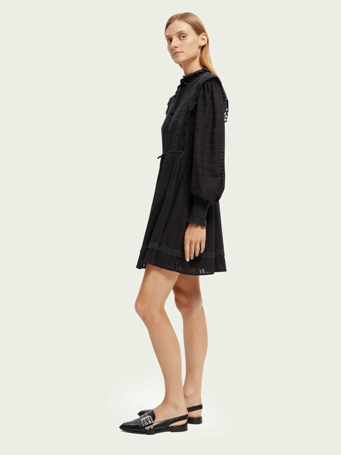 Organic Cotton Shirt Dress with Lace Detail