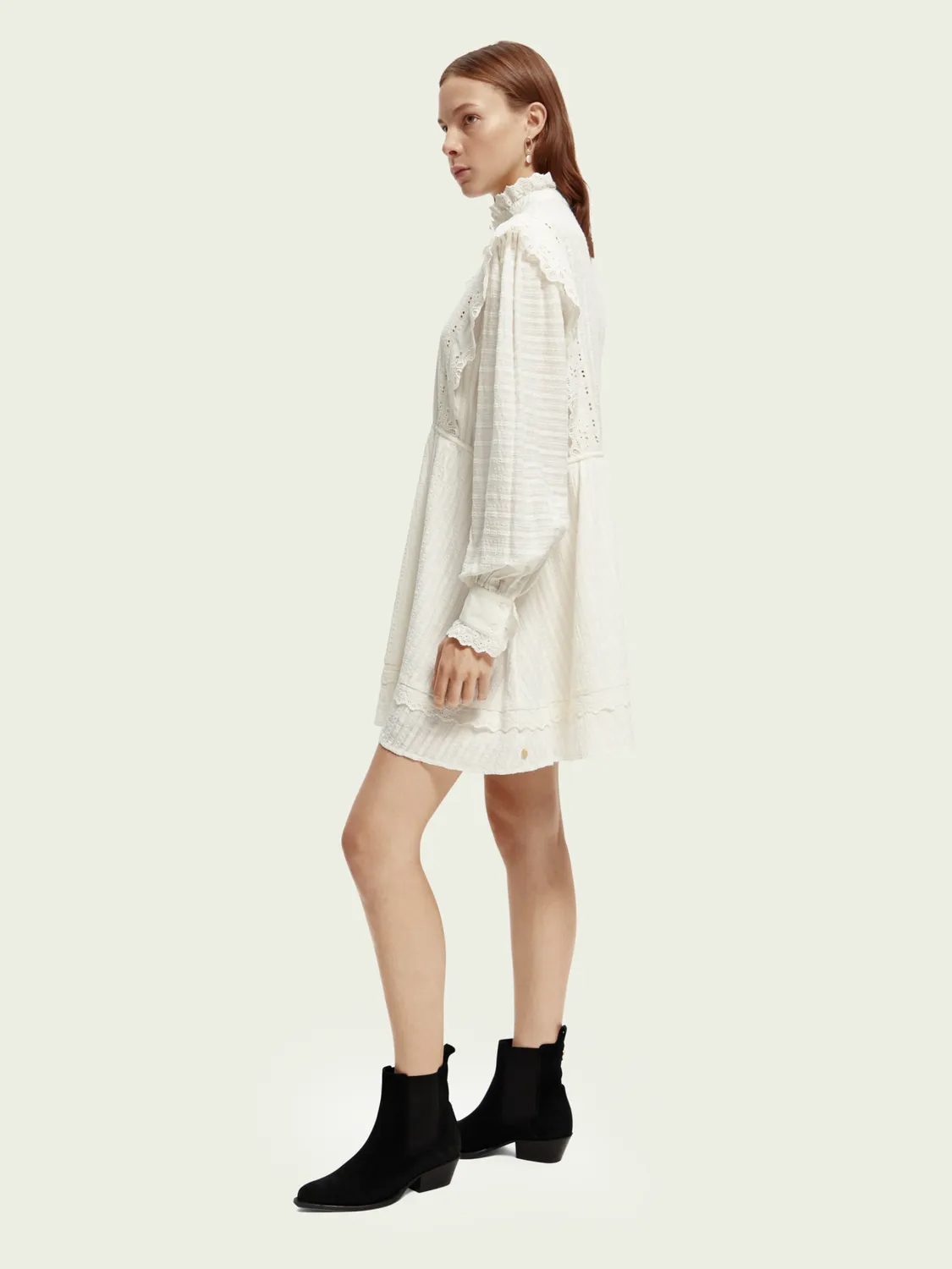 Organic Cotton Shirt Dress with Lace Detail