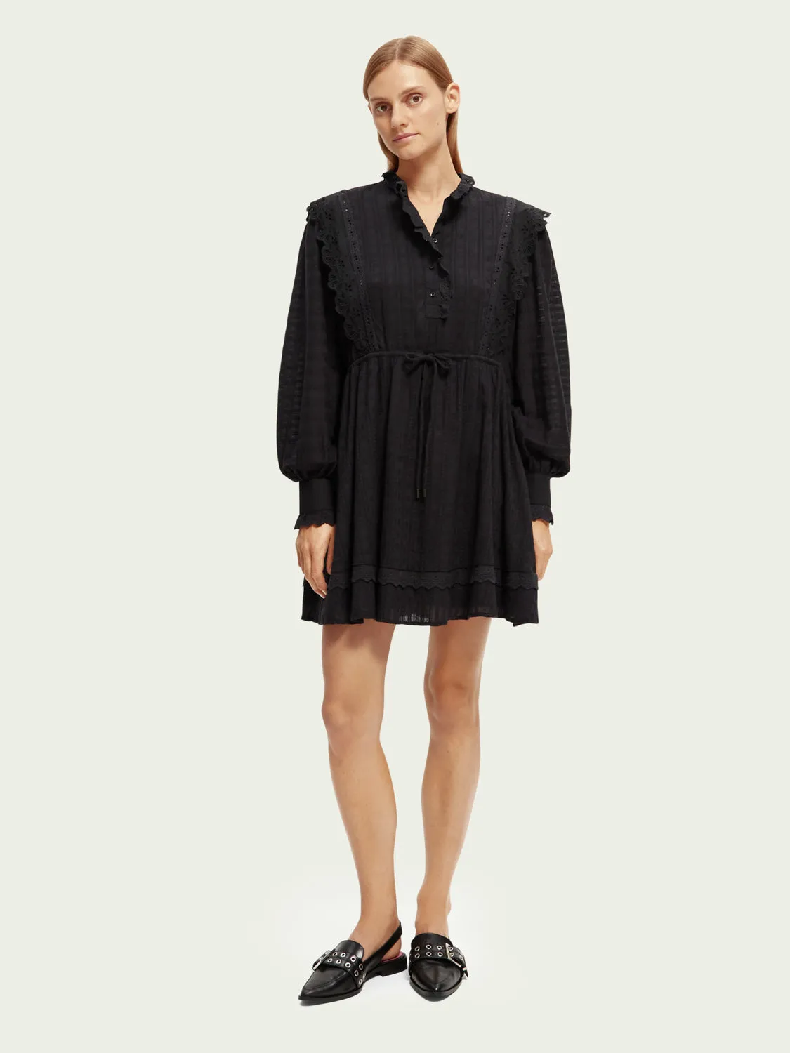 Organic Cotton Shirt Dress with Lace Detail