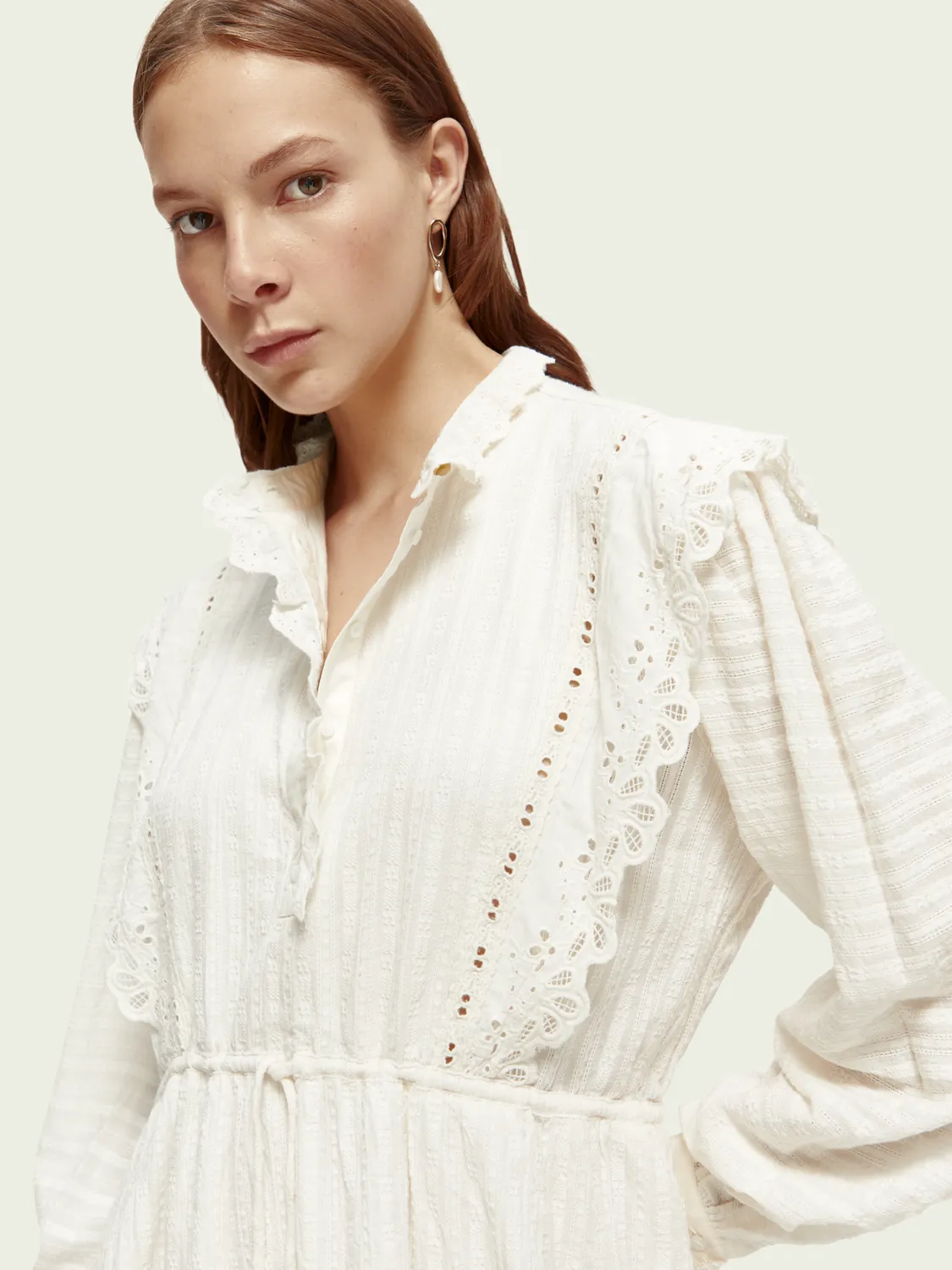 Organic Cotton Shirt Dress with Lace Detail