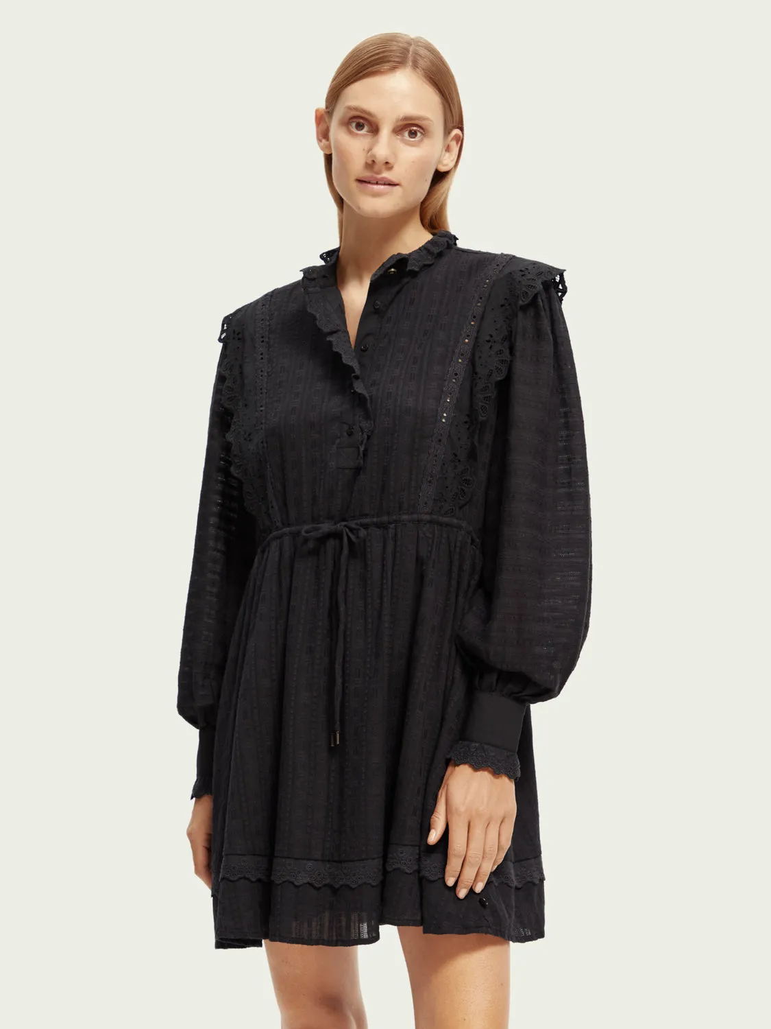 Organic Cotton Shirt Dress with Lace Detail