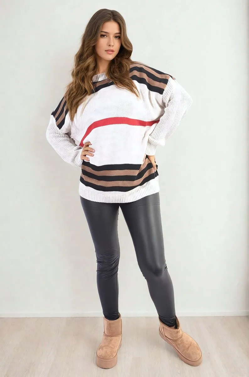 Oversized Striped Long Sleeve Knitted Jumper