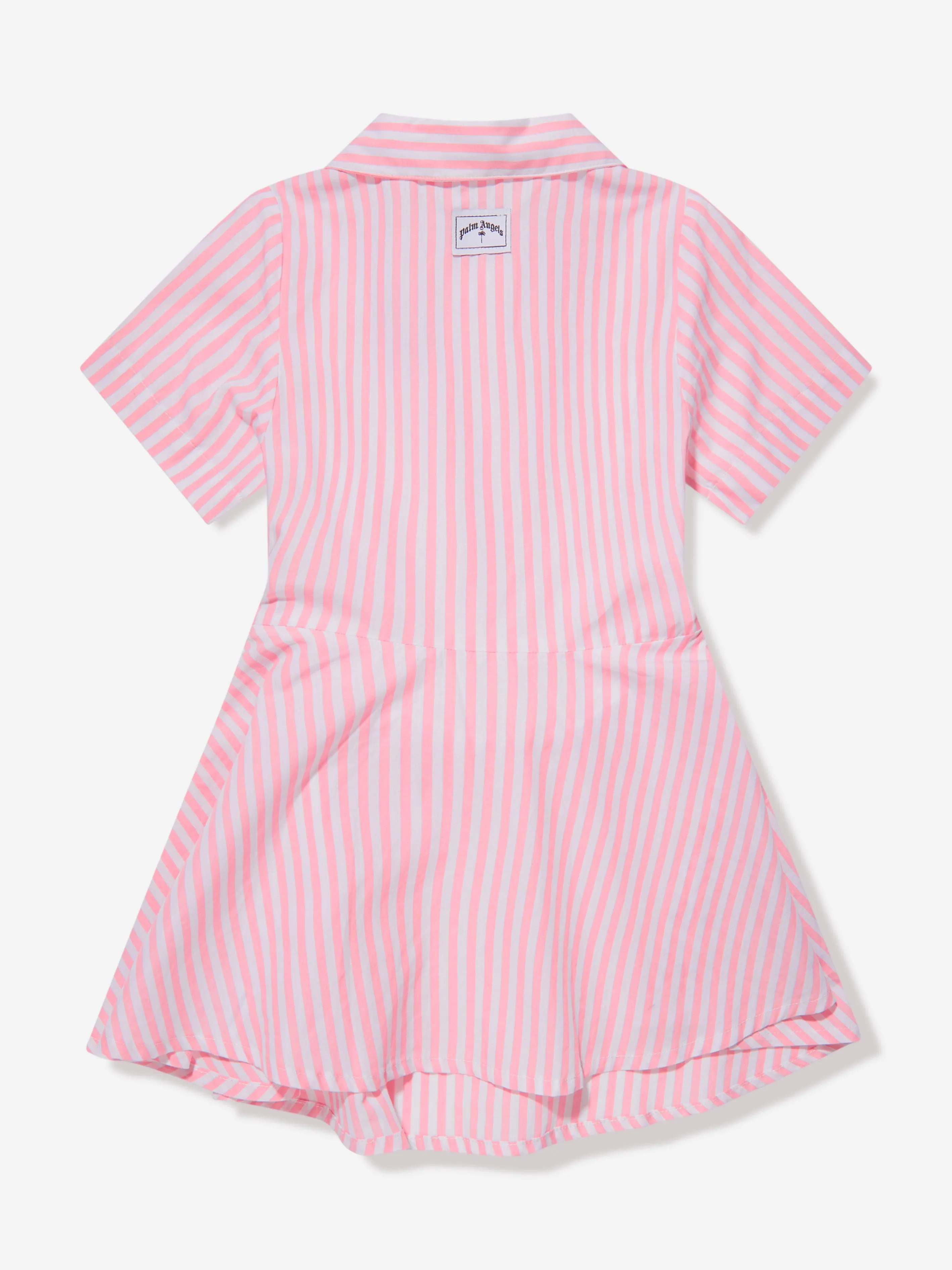 Palm Angels Girls 3 Palms Striped Shirt Dress in Pink