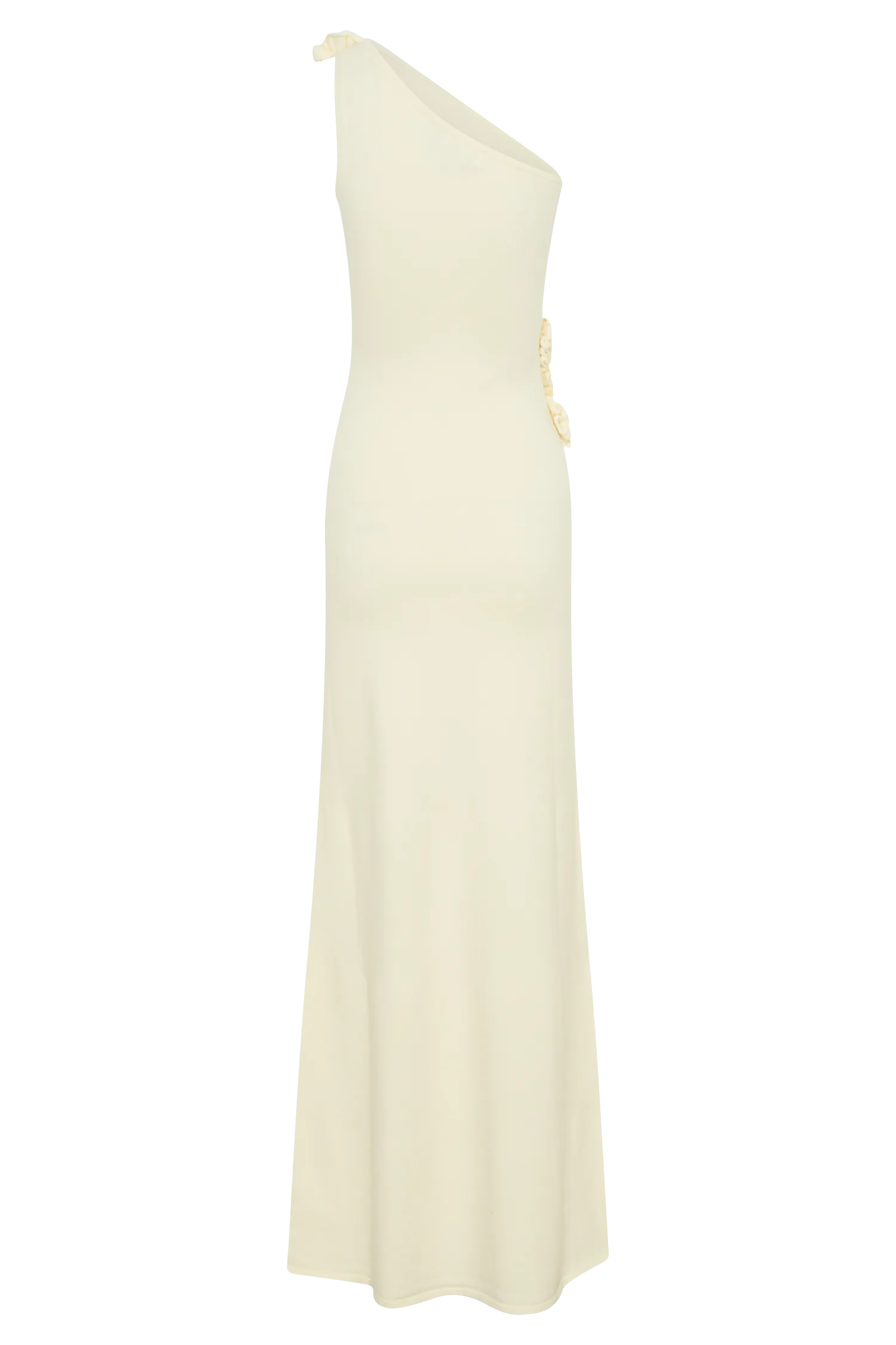 Paloma One Shoulder Knit Maxi Dress With Flowers - Ivory