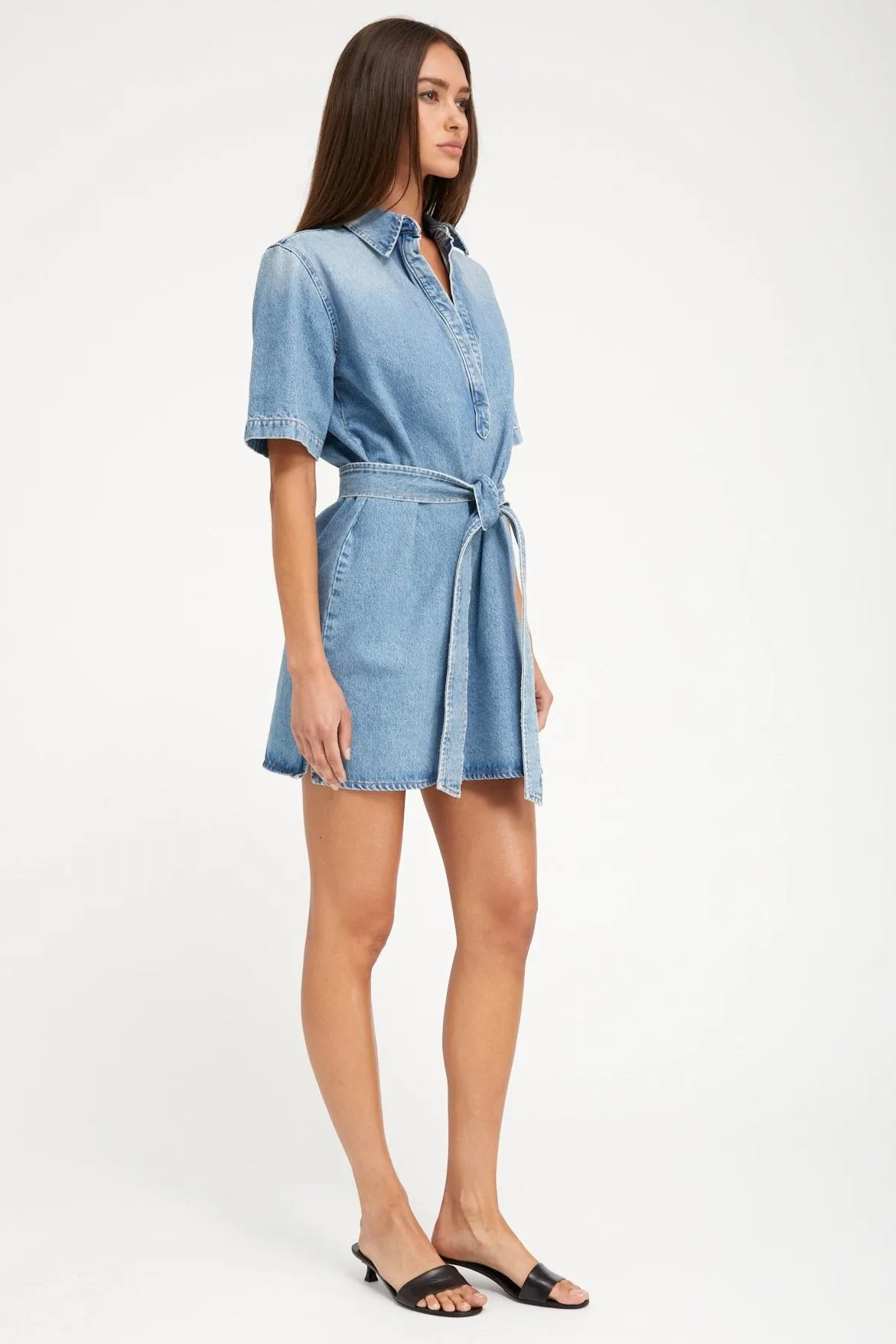 Paradis Denim Mini Henley Dress