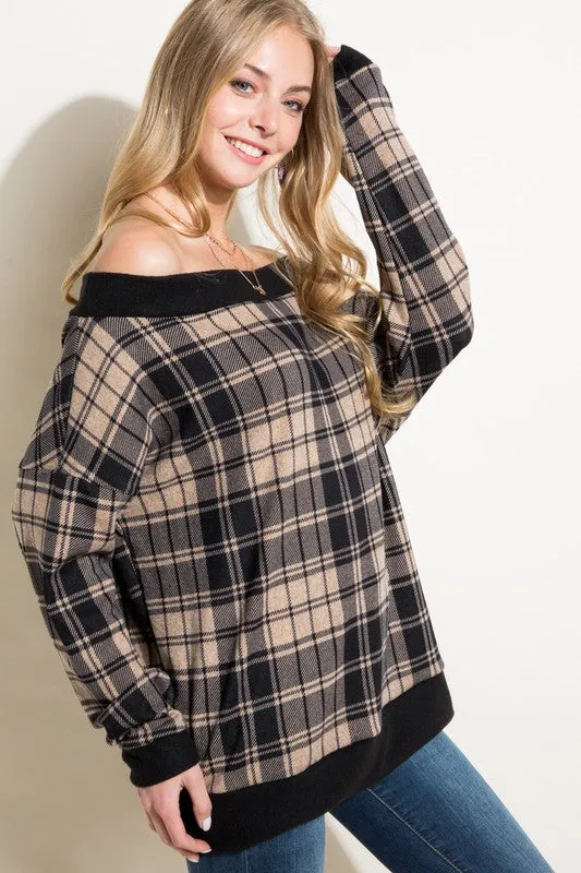 PLAID OFF SHOULDER TOP