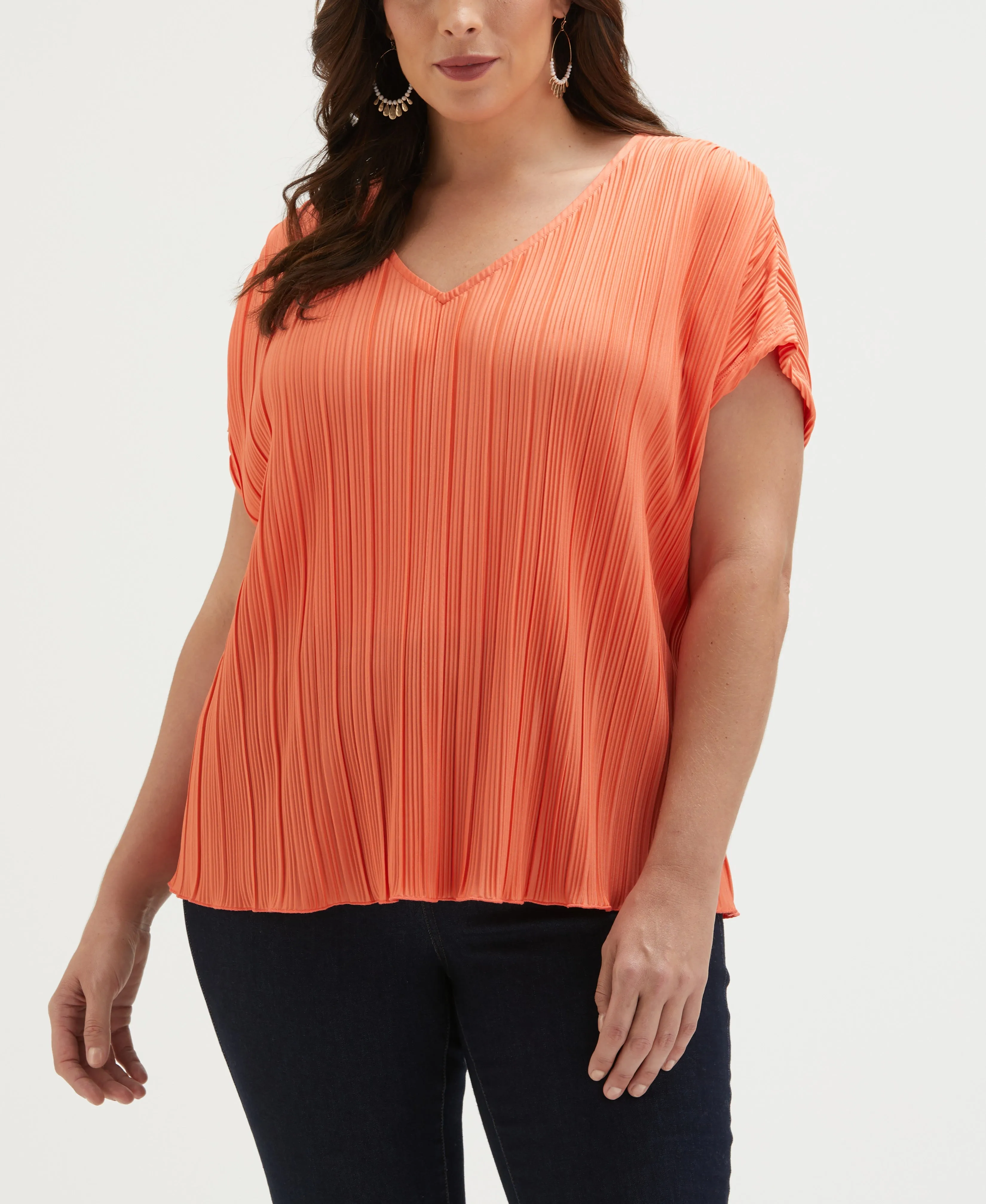 Plus Size V-Neck Plisse Top