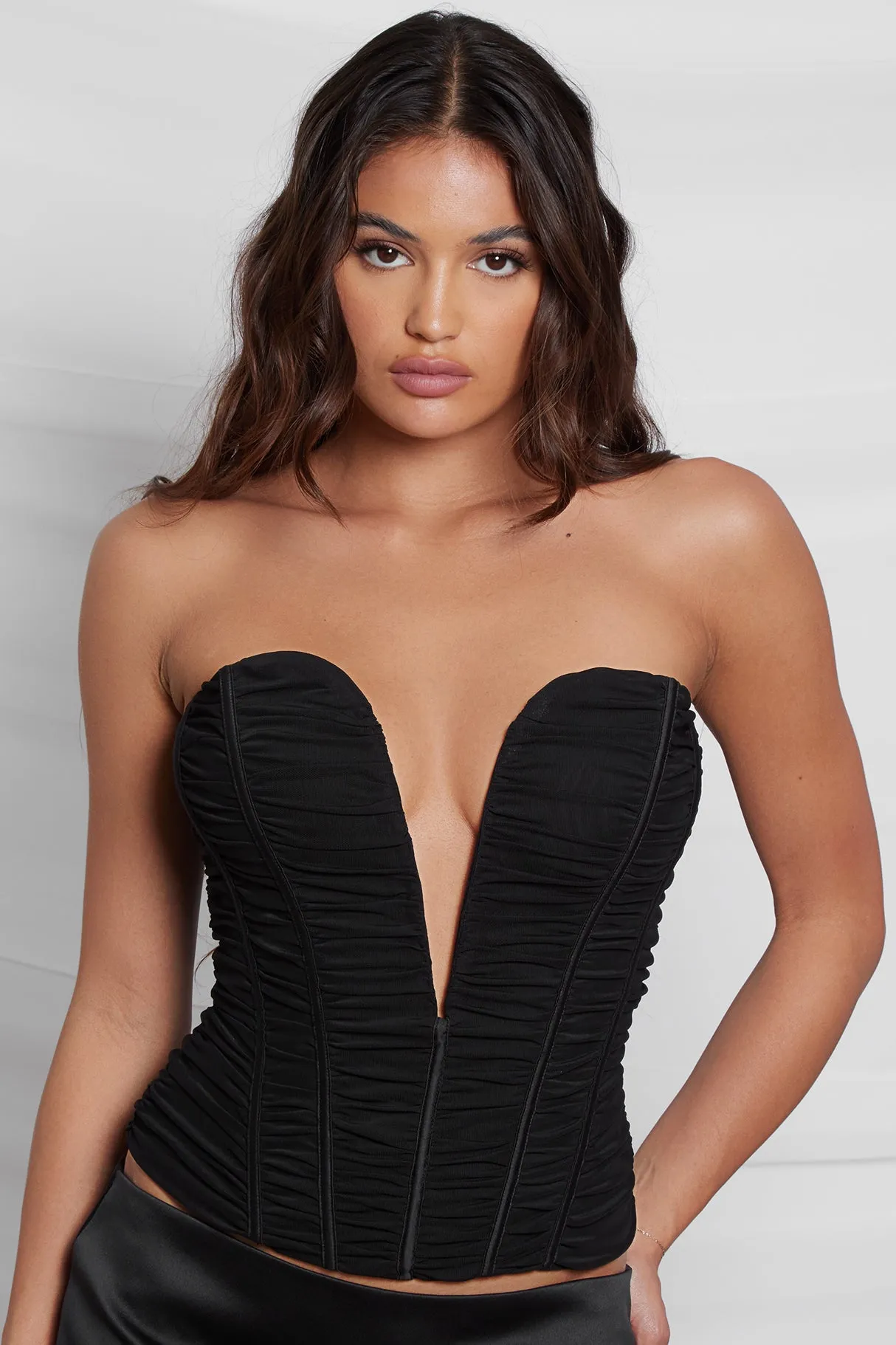 Poppy Plunging Graceful Mesh Corset Top