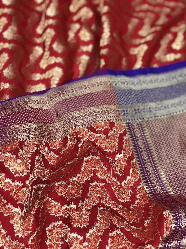 Regal Red Handloom Banarasi Silk Dupatta: Elevate Your Bridal and Party Attire