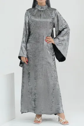 Rola Shiny High Collar Maxi Dress Abaya 777-Dark grey