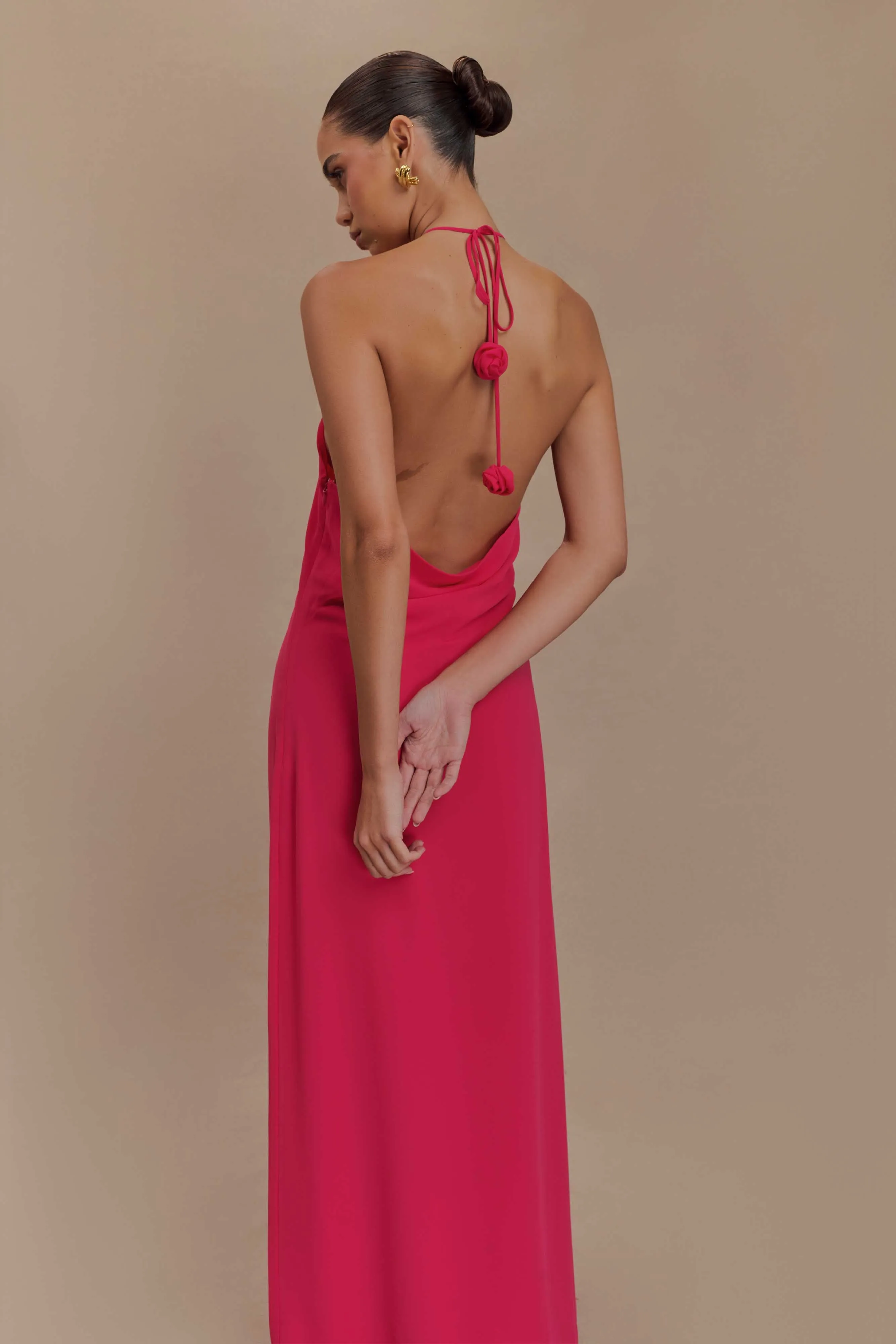 Rosalia Cowl Neck Maxi Dress - Raspberry