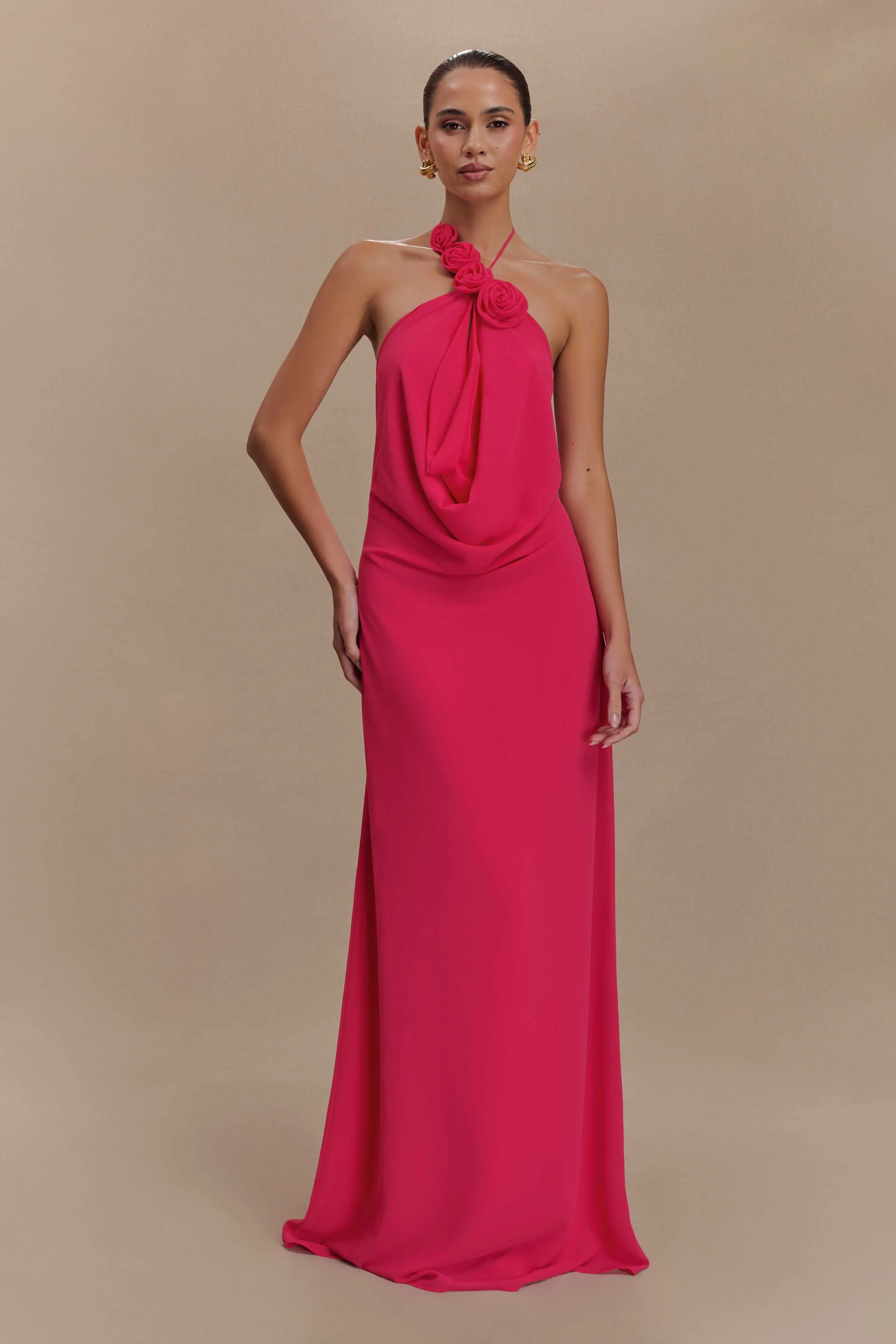 Rosalia Cowl Neck Maxi Dress - Raspberry