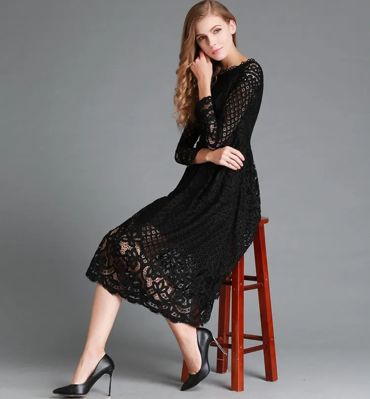 Runway Maxi Long-Sleeved Lace Dress