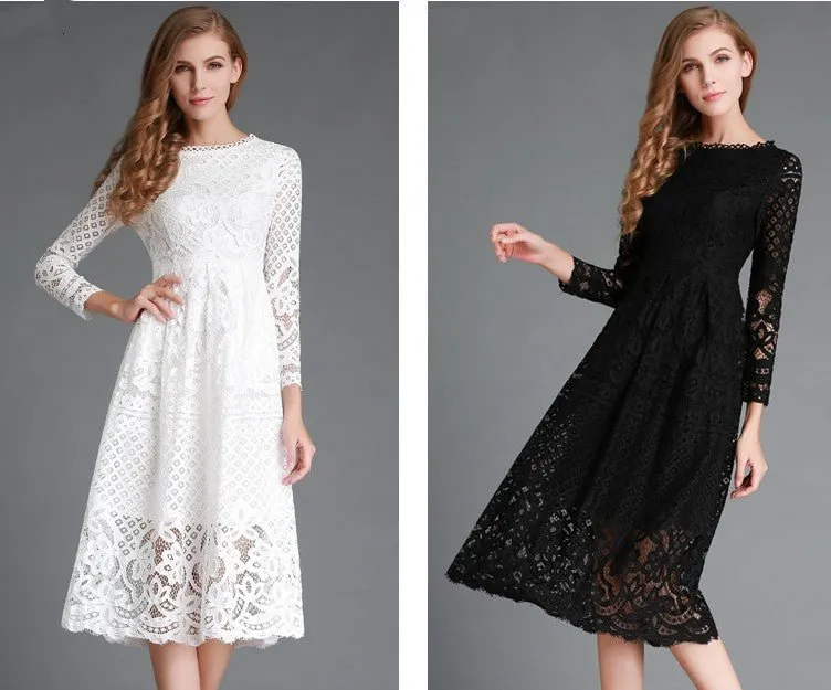 Runway Maxi Long-Sleeved Lace Dress