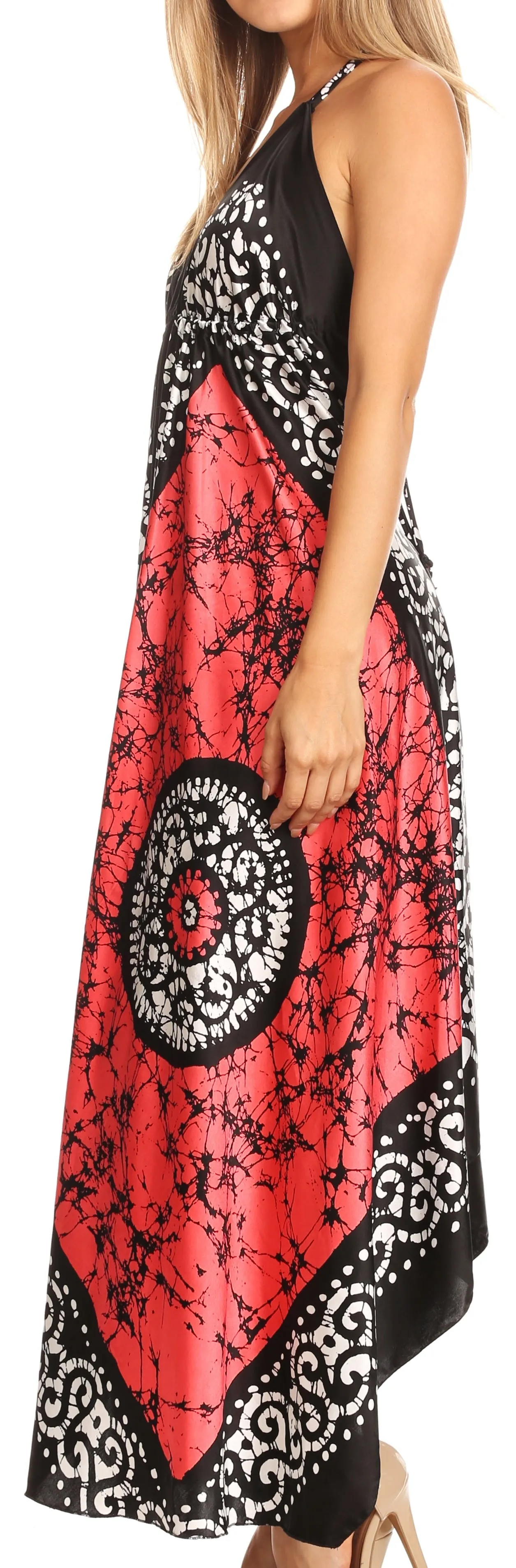 Sakkas Silky V-Neck Halter Handkerchief Hem Maxi Dress