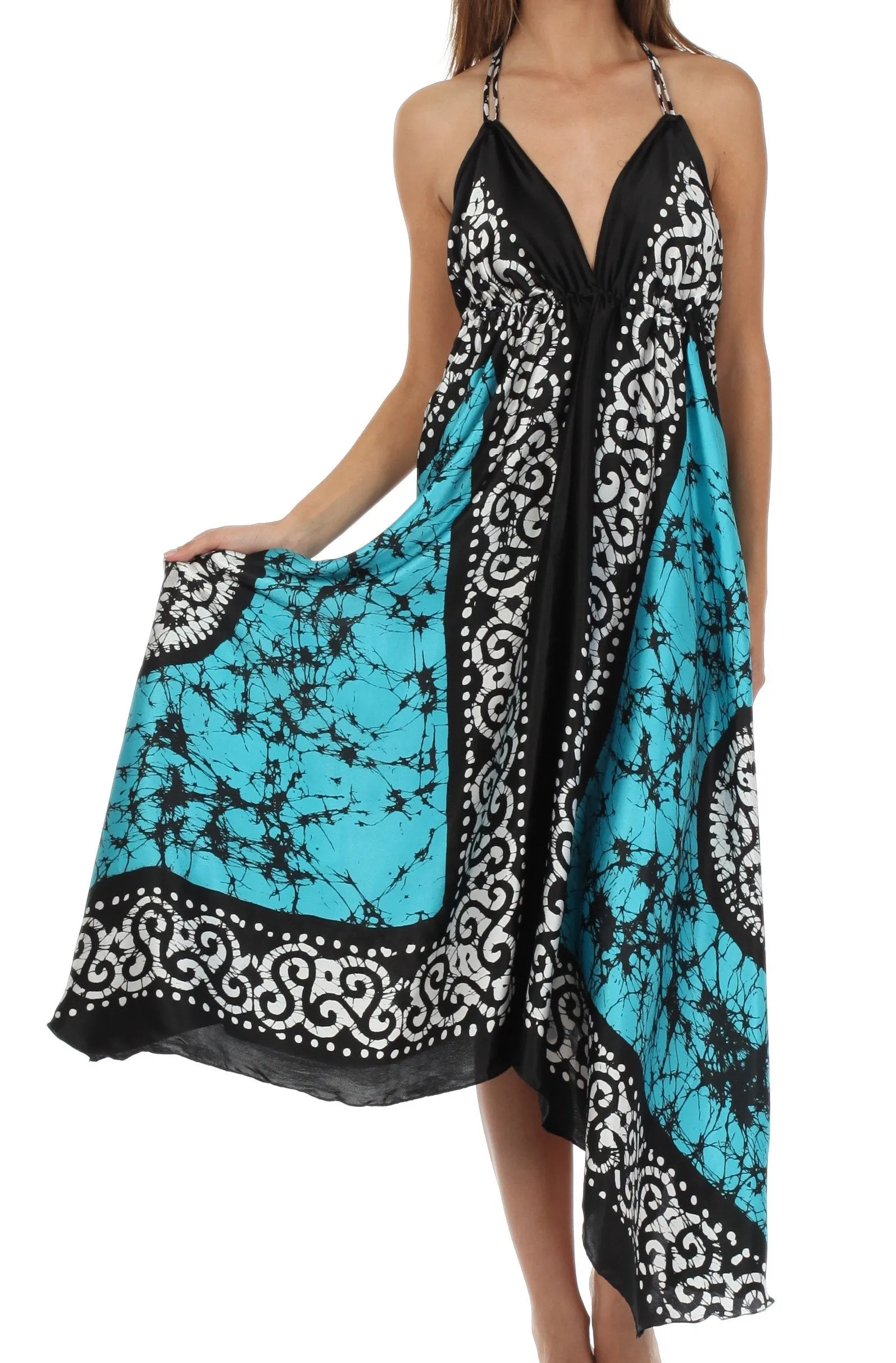 Sakkas Silky V-Neck Halter Handkerchief Hem Maxi Dress