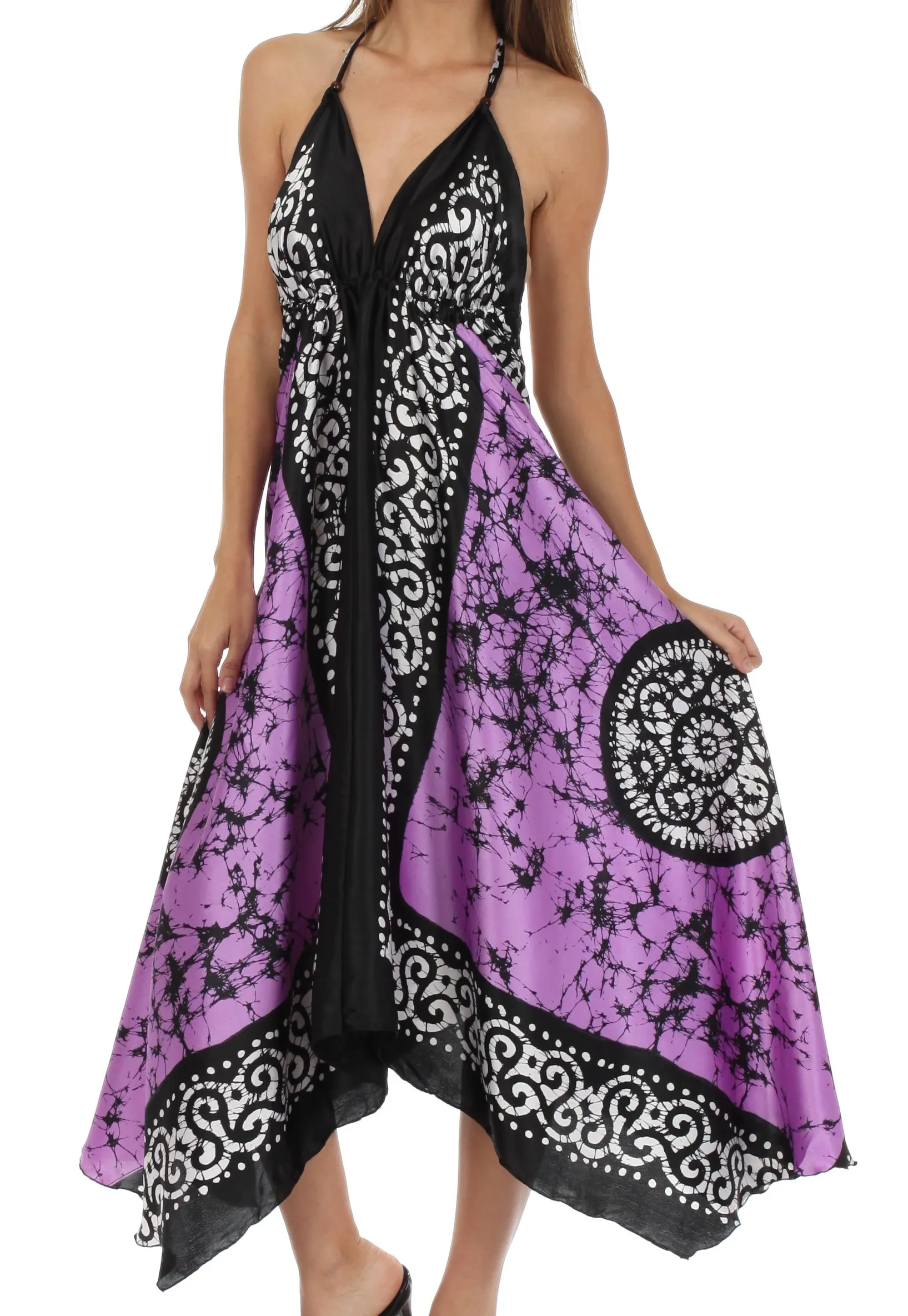 Sakkas Silky V-Neck Halter Handkerchief Hem Maxi Dress