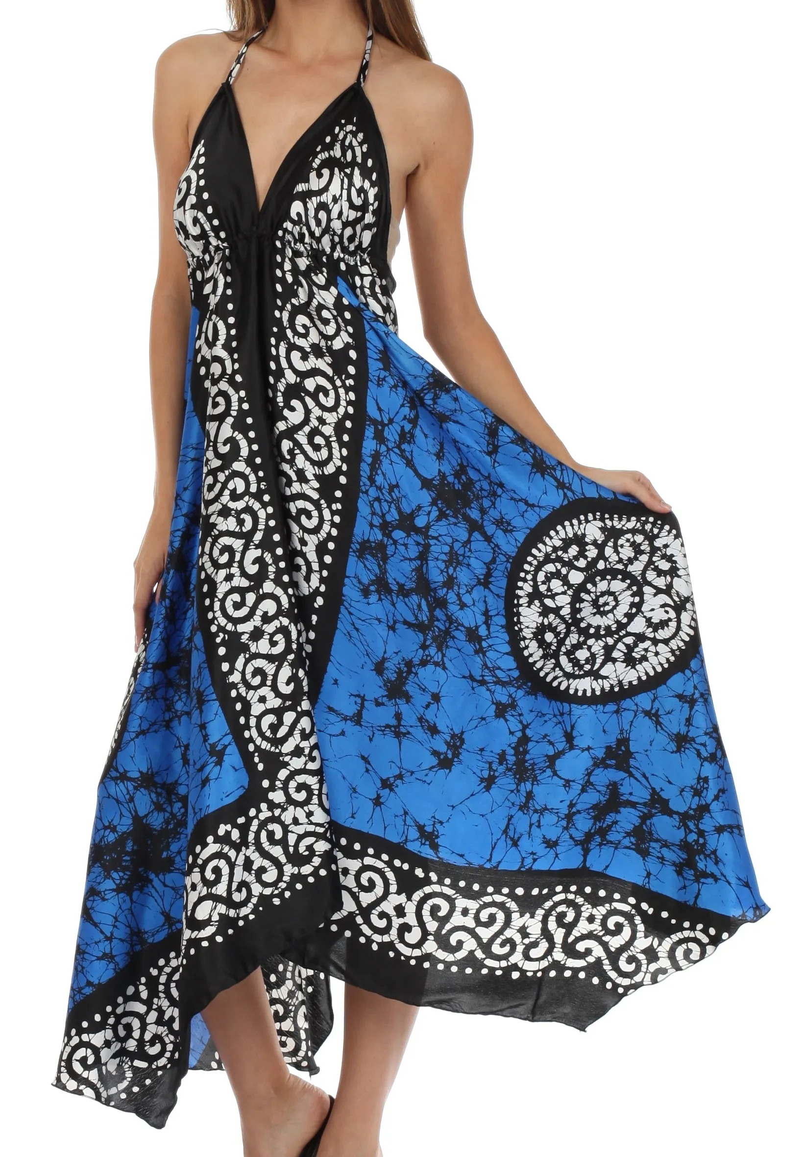 Sakkas Silky V-Neck Halter Handkerchief Hem Maxi Dress