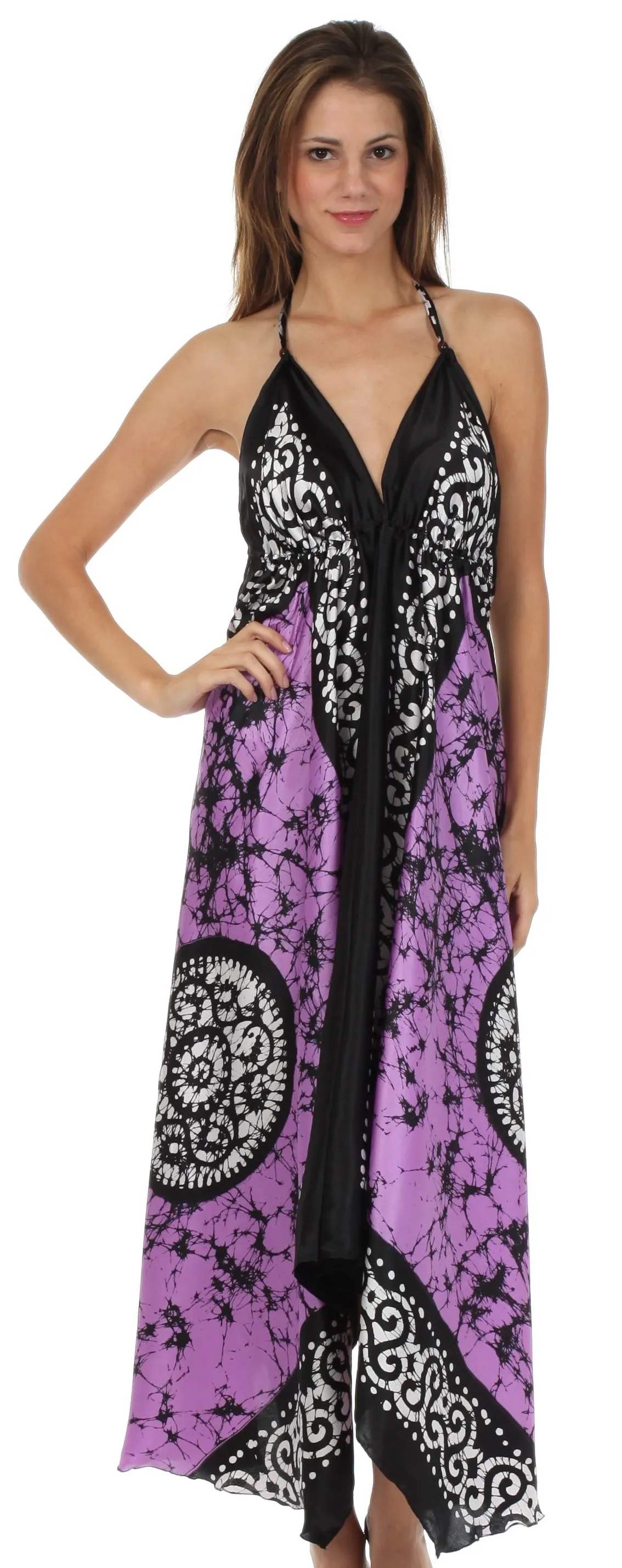 Sakkas Silky V-Neck Halter Handkerchief Hem Maxi Dress