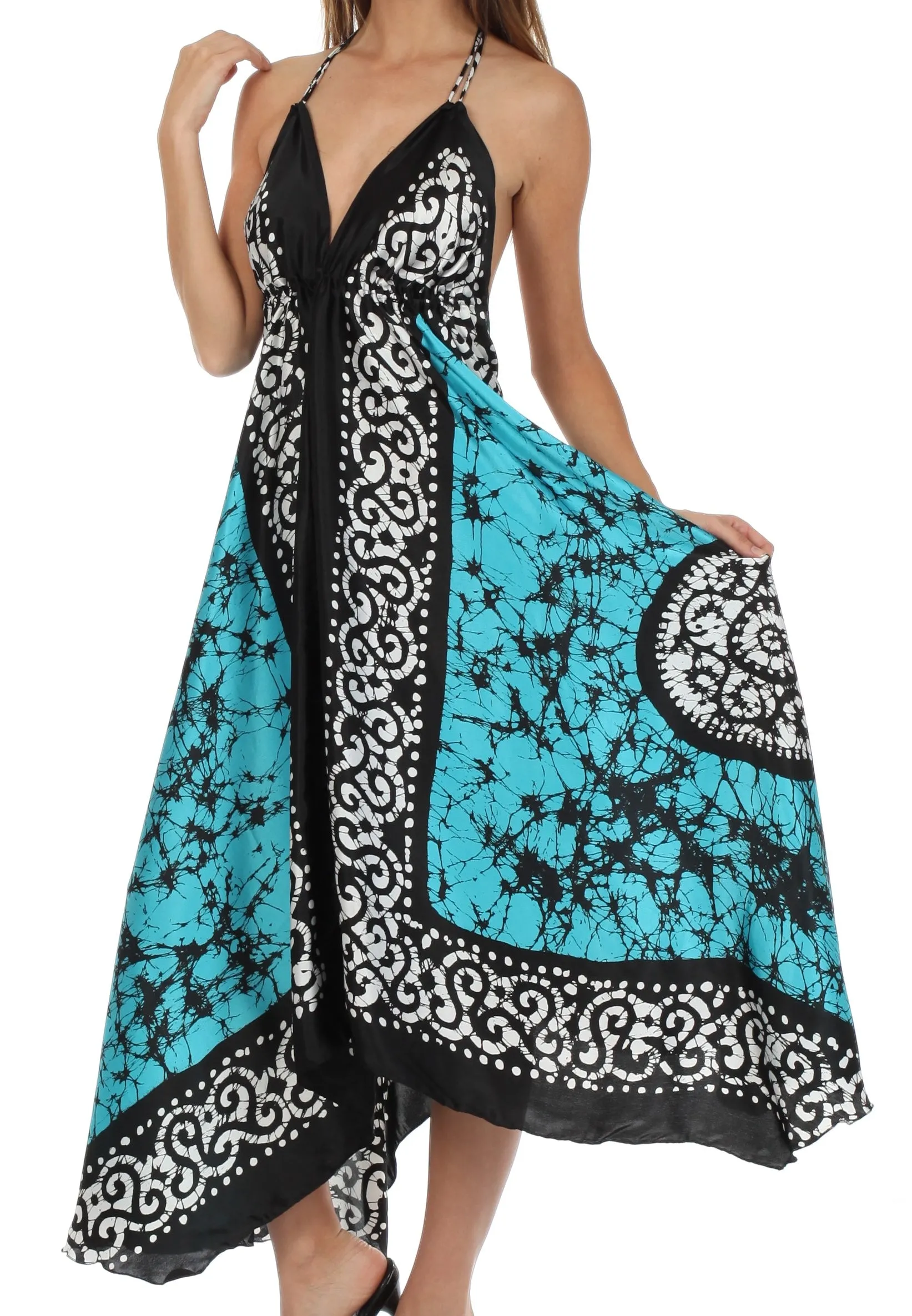 Sakkas Silky V-Neck Halter Handkerchief Hem Maxi Dress