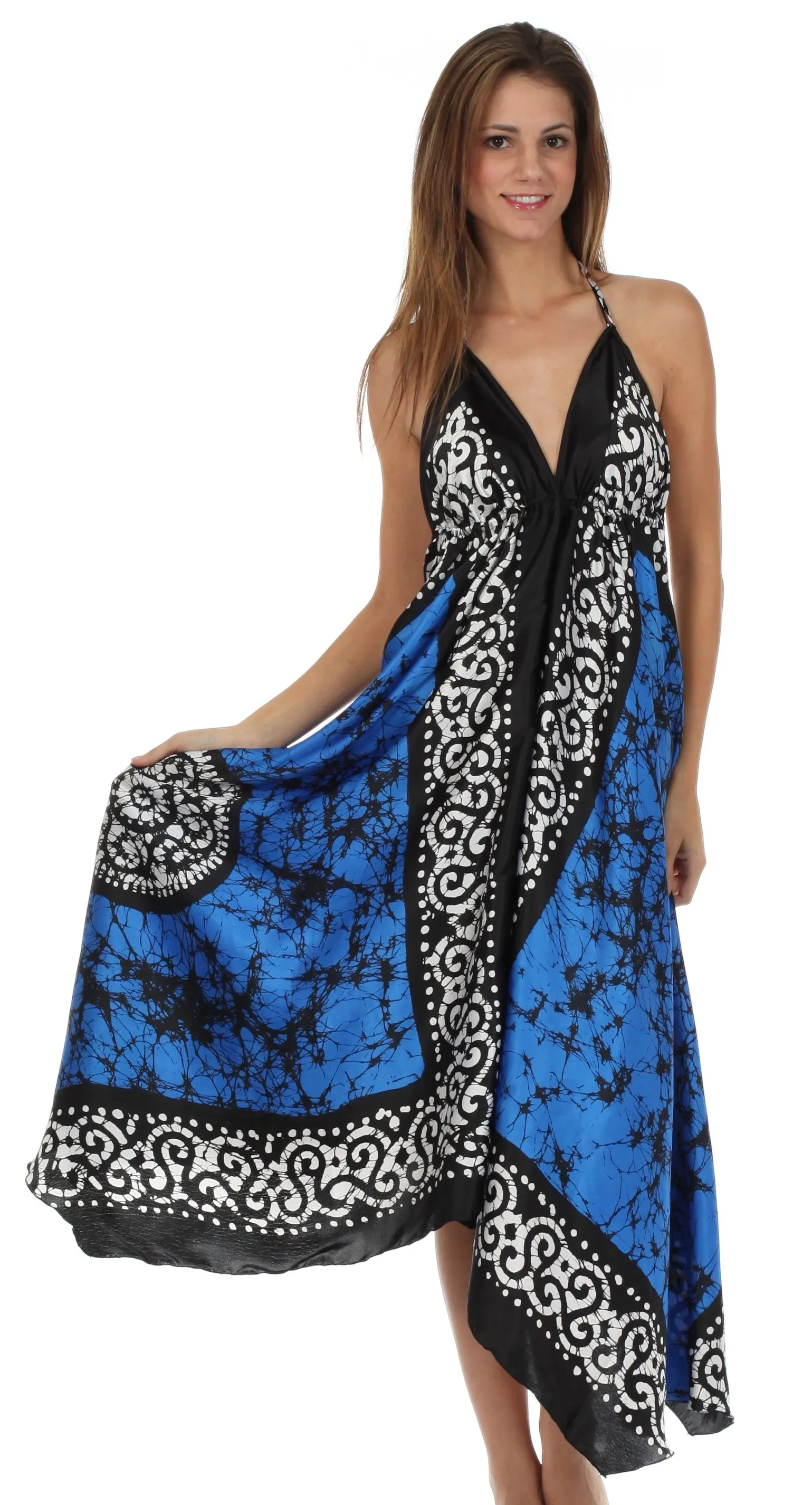 Sakkas Silky V-Neck Halter Handkerchief Hem Maxi Dress