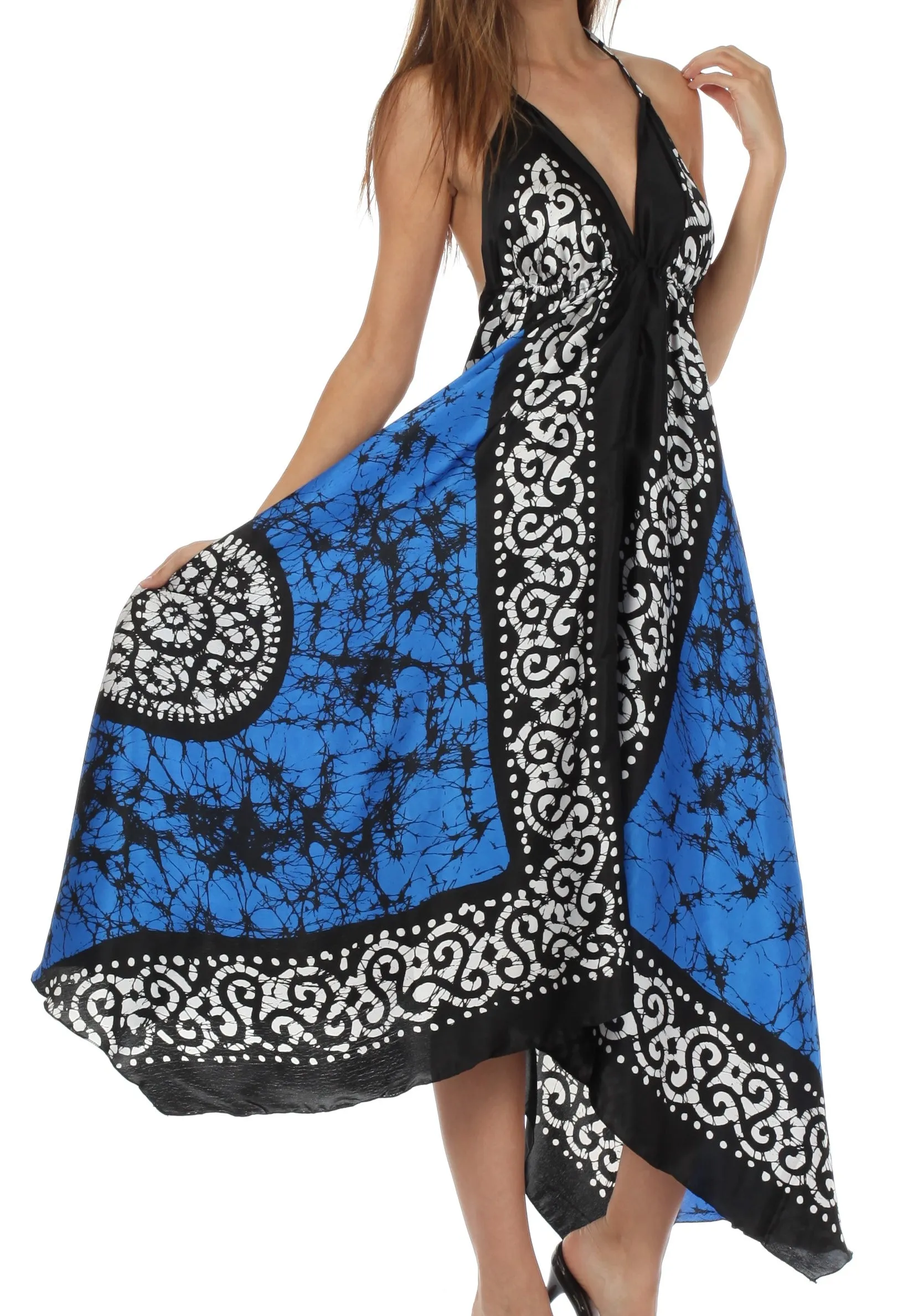 Sakkas Silky V-Neck Halter Handkerchief Hem Maxi Dress