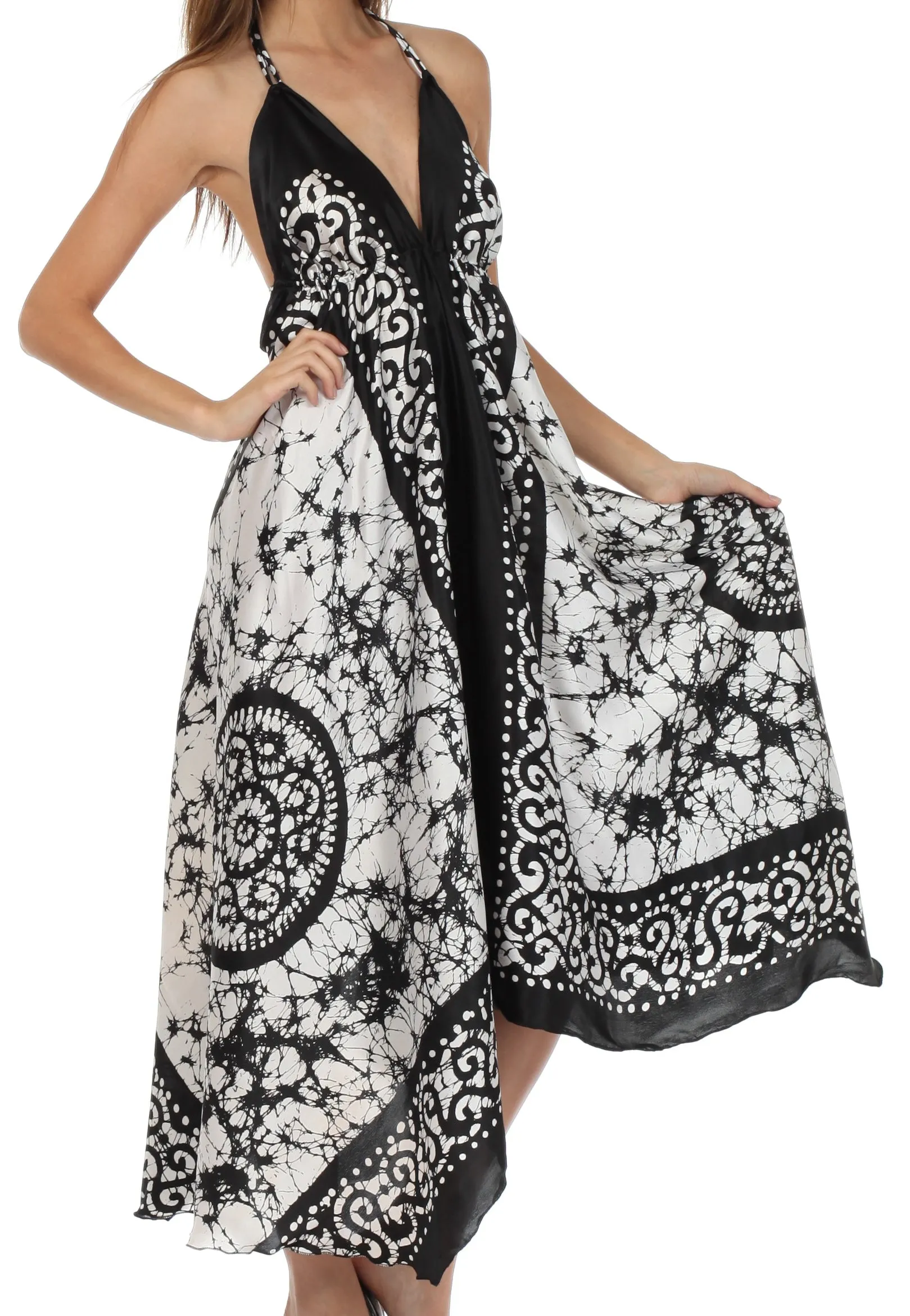 Sakkas Silky V-Neck Halter Handkerchief Hem Maxi Dress